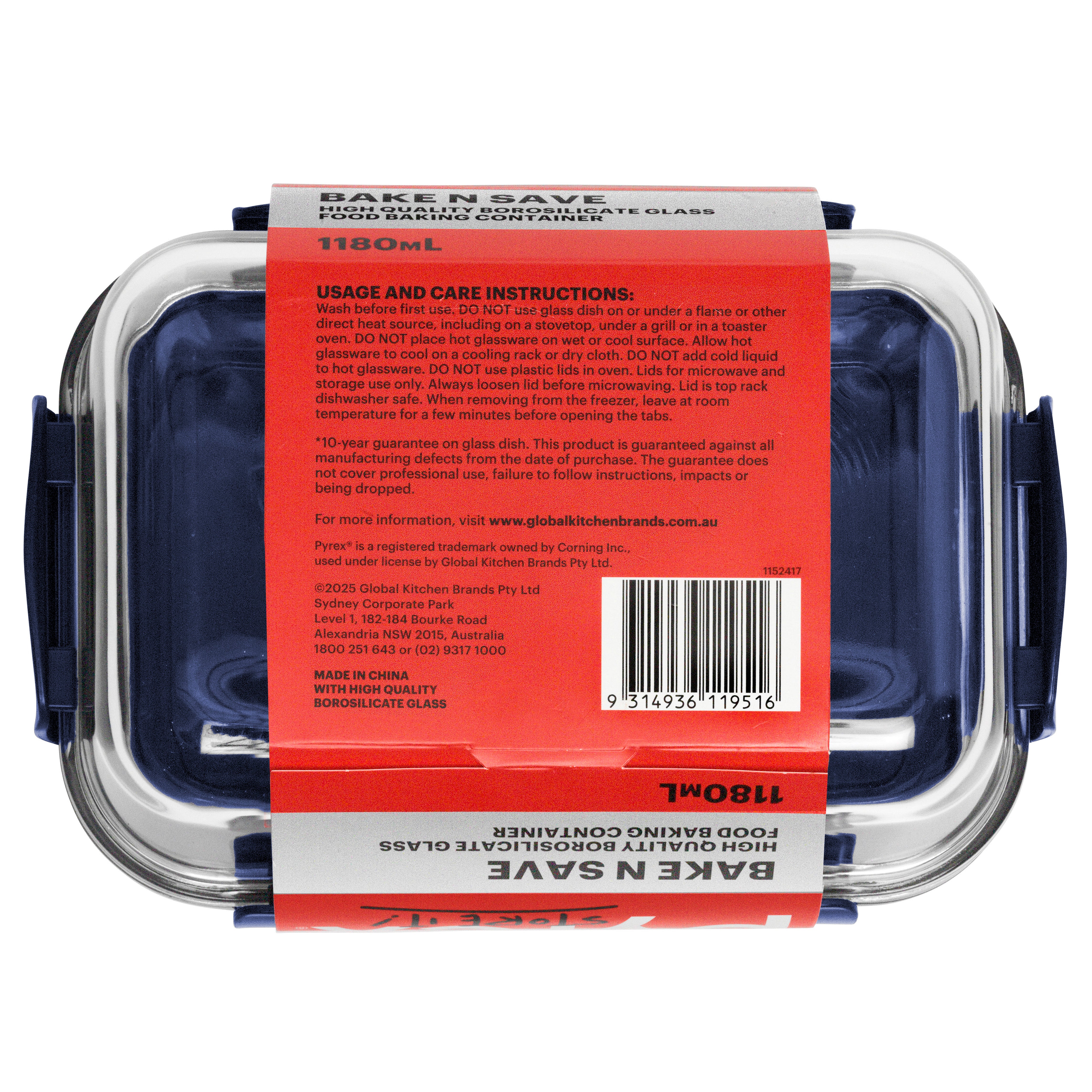 Pyrex Bake N Save Glass Food Baking Container 1.18L