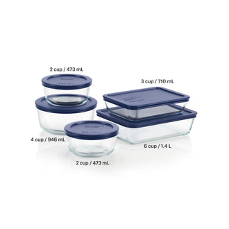 Pyrex® Simply Store® 10-piece Glass Food Storage Container Set with Blue Lids