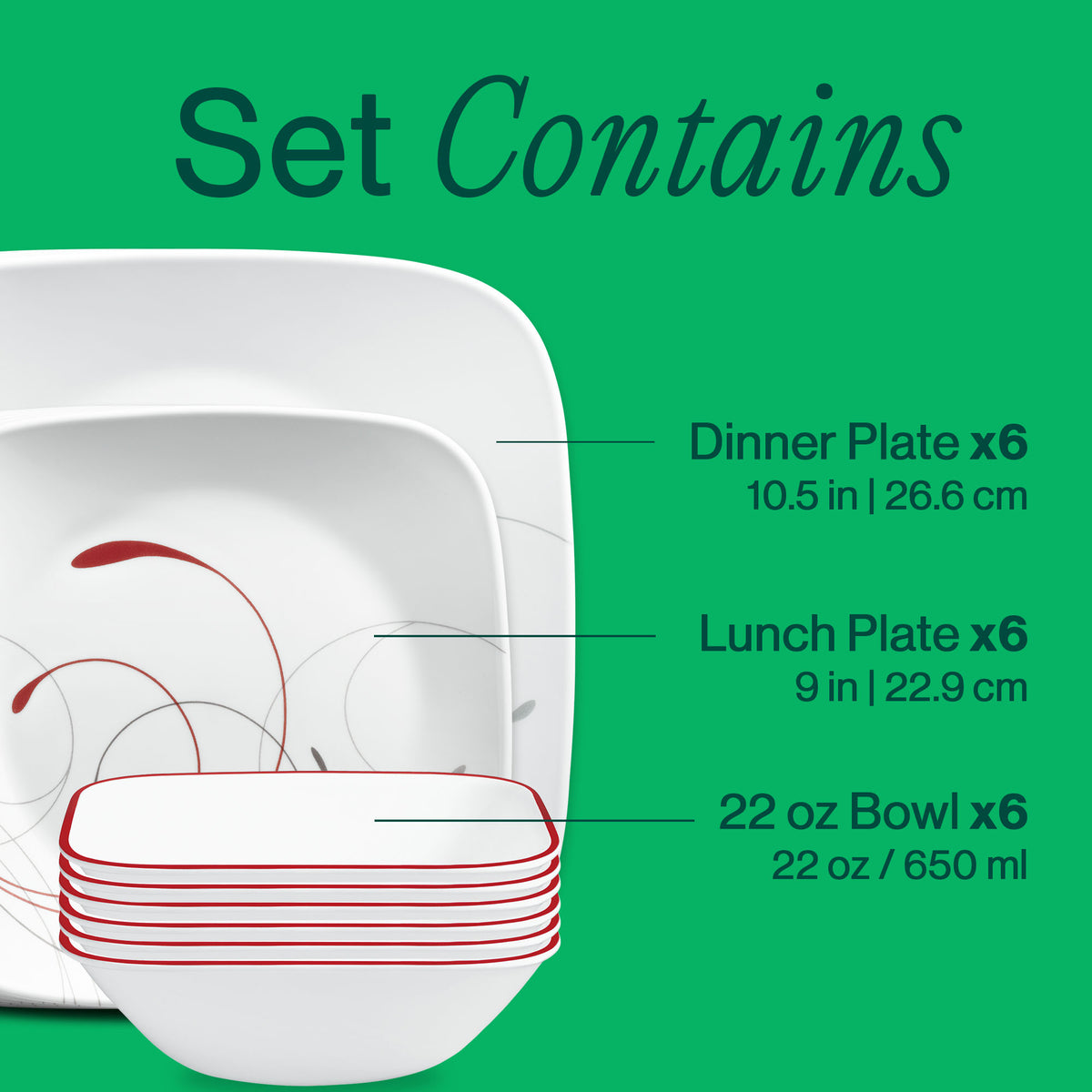 Corelle® SQ RND Splendor 18 Piece Dinner Set-DTCM
