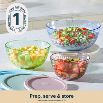 Pyrex® Colours Storage Sculptured 6 Piece Bowl Set (Blue/Green/Pink)