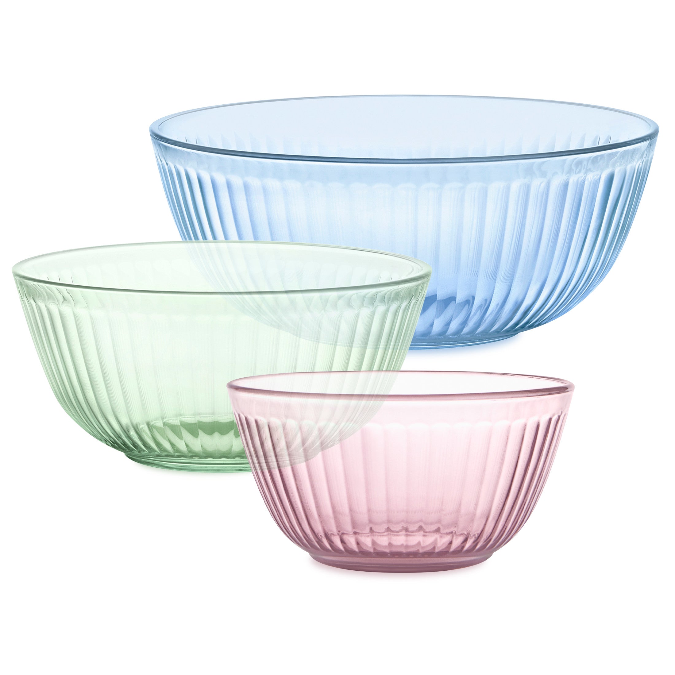 Pyrex® Colors Sculpted Tinted 3-piece Mixing Bowl Set, No Lid (Pink,Green,Blue)