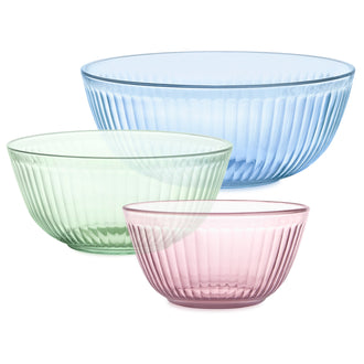 Pyrex® Colors Sculpted Tinted 3-piece Mixing Bowl Set, No Lid (Pink,Green,Blue)