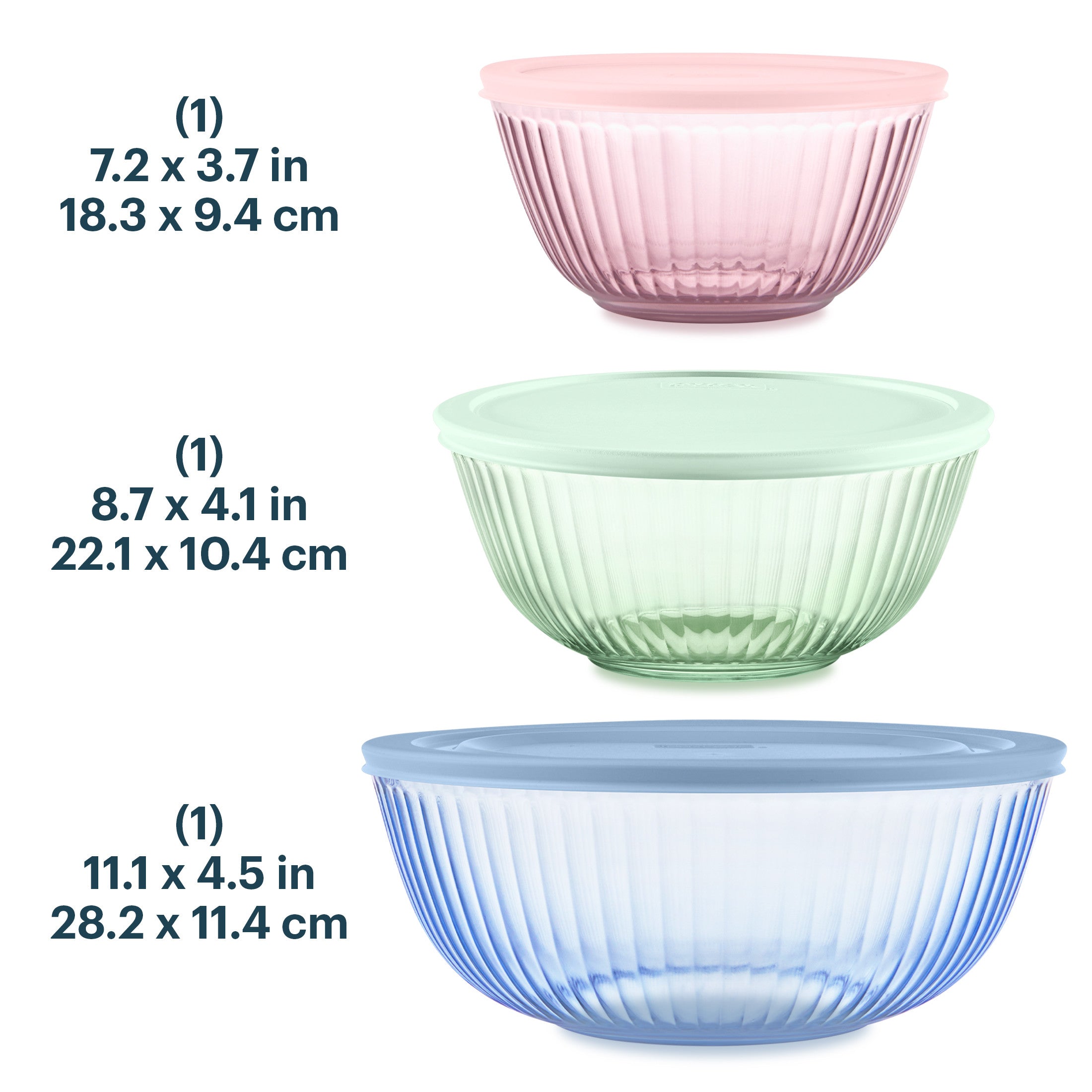 Pyrex® Colours Storage Sculptured 6 Piece Bowl Set (Blue/Green/Pink)