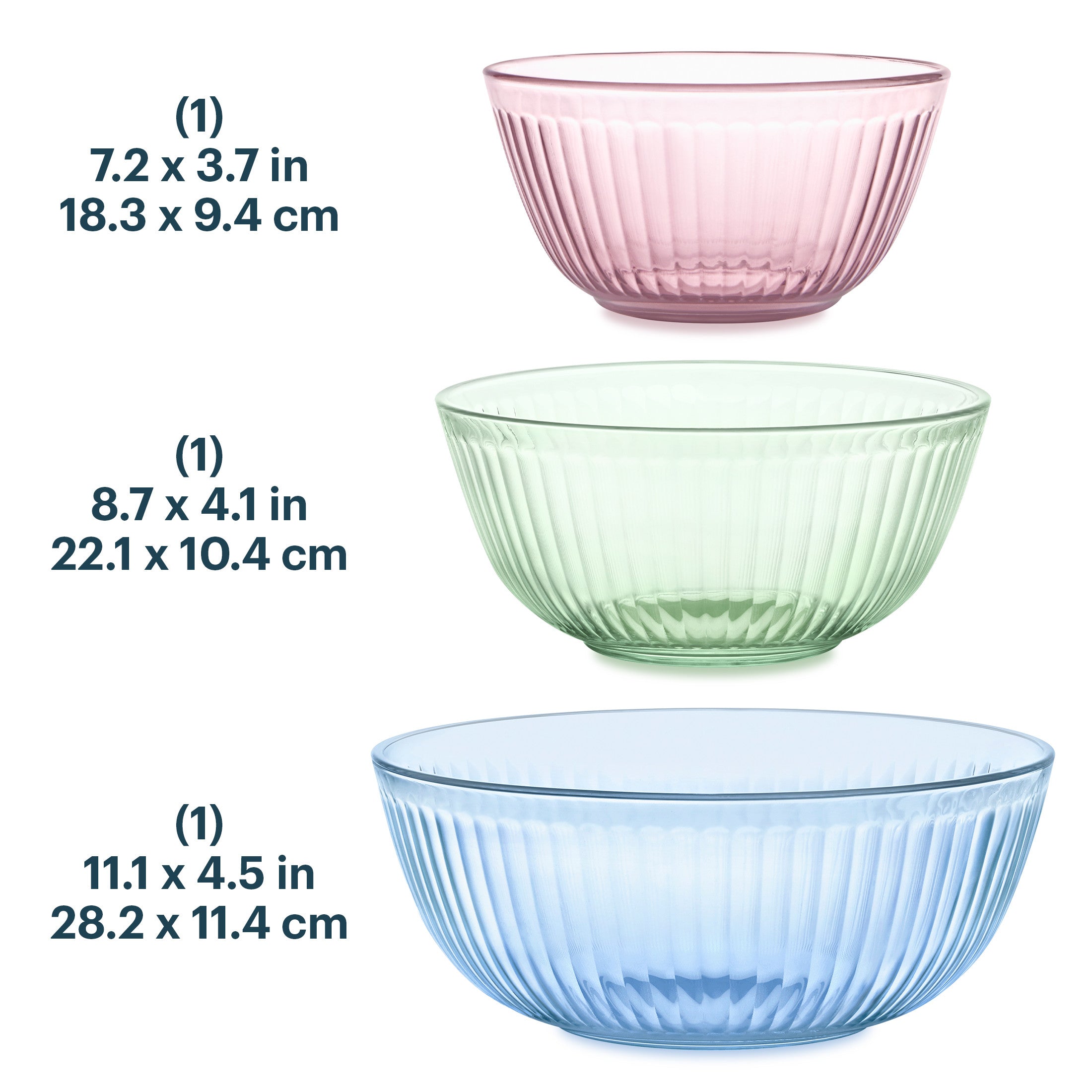 Pyrex® Colors Sculpted Tinted 3-piece Mixing Bowl Set, No Lid (Pink,Green,Blue)