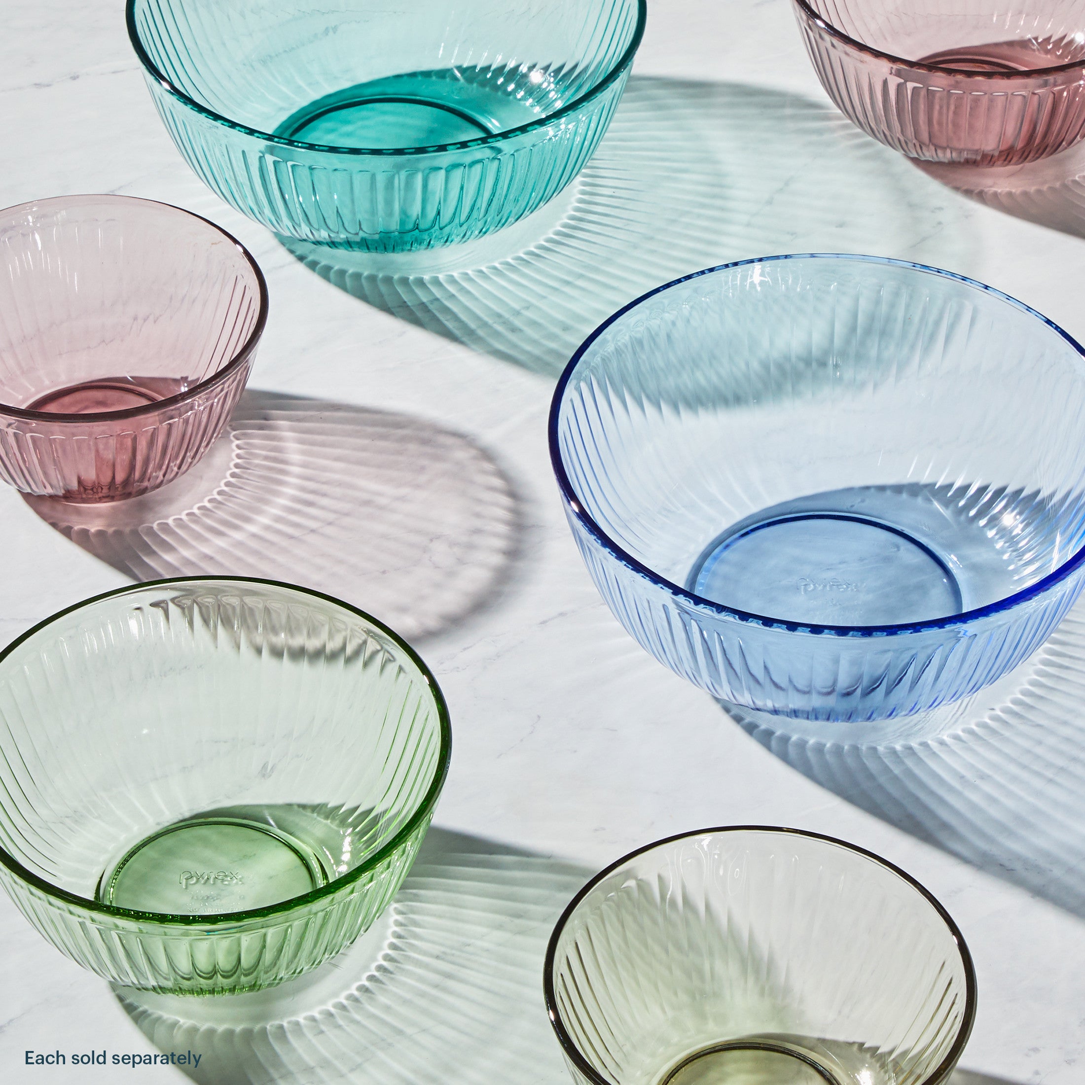 Pyrex® Colours Storage Sculptured 6 Piece Bowl Set (Blue/Green/Pink)