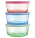 Pyrex® Simply Store Tinted Glass 2-cup Round Storage Containers, 6-pc Set, Mixed Colors (Pink/Blue/Green)