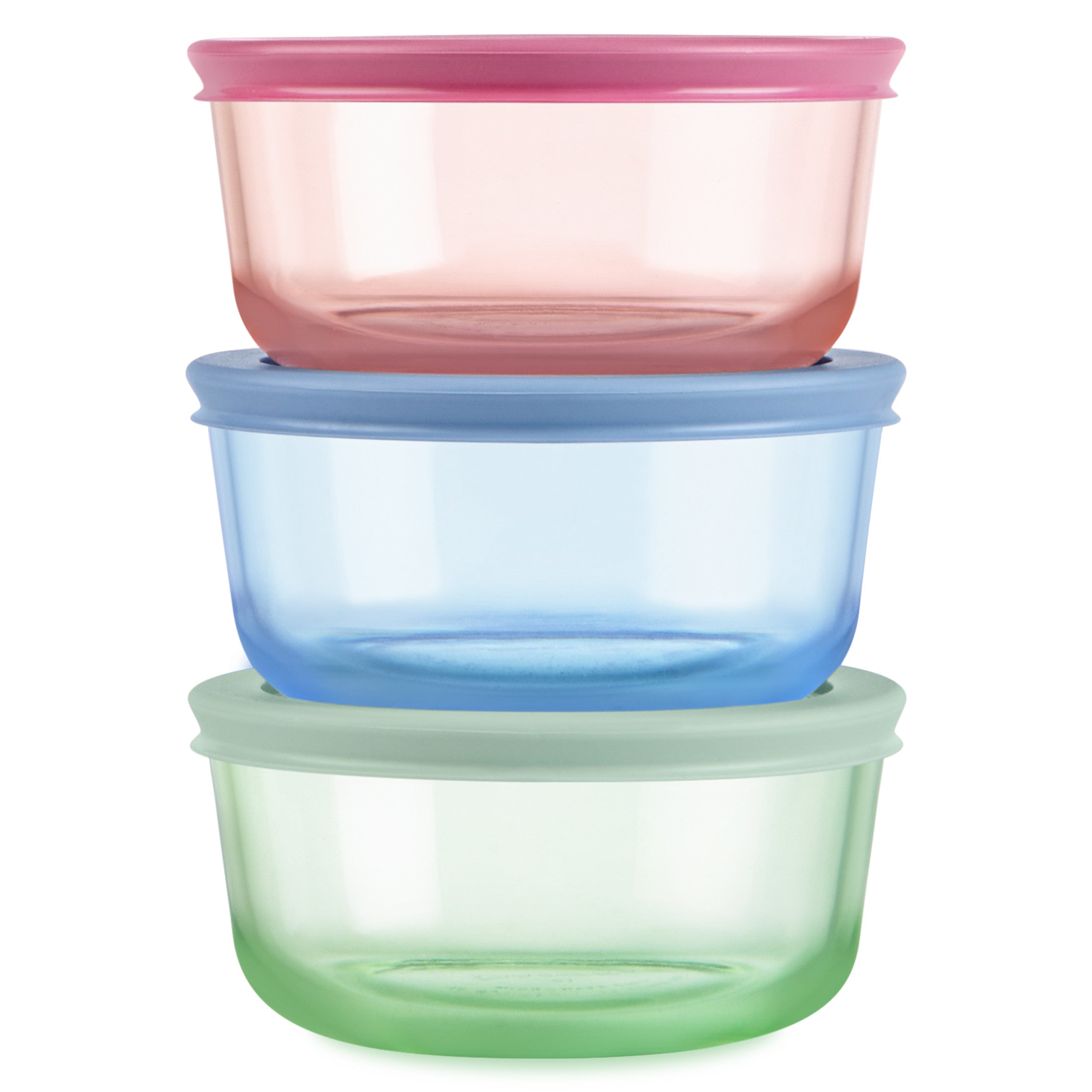 Pyrex® Simply Store Tinted Glass 2-cup Round Storage Containers, 6-pc Set, Mixed Colors (Pink/Blue/Green)