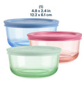 Pyrex® Simply Store Tinted Glass 2-cup Round Storage Containers, 6-pc Set, Mixed Colors (Pink/Blue/Green)