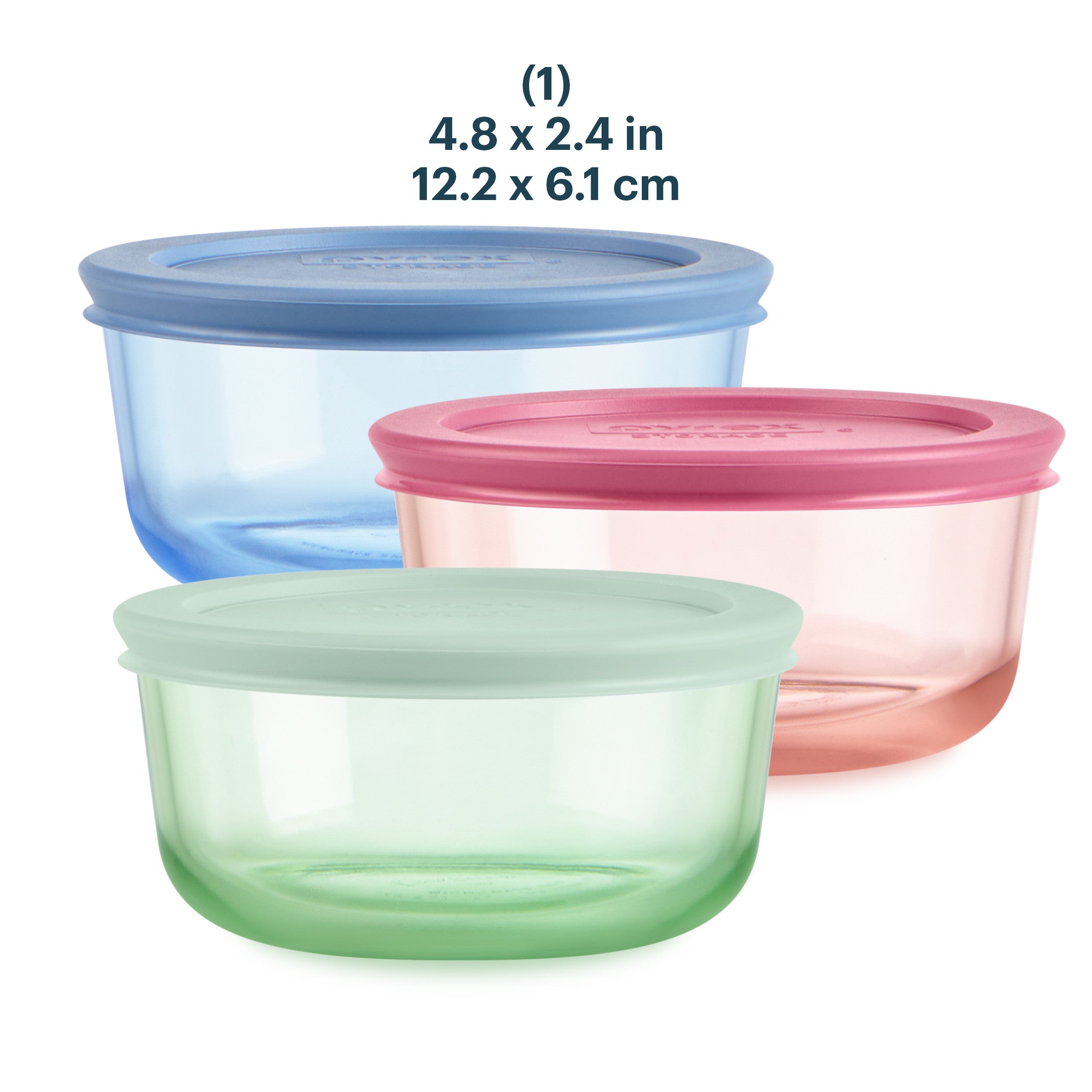 Pyrex® Simply Store Tinted Glass 2-cup Round Storage Containers, 6-pc Set, Mixed Colors (Pink/Blue/Green)