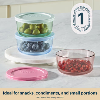 Pyrex® Simply Store Tinted Glass 2-cup Round Storage Containers, 6-pc Set, Mixed Colors (Pink/Blue/Green)