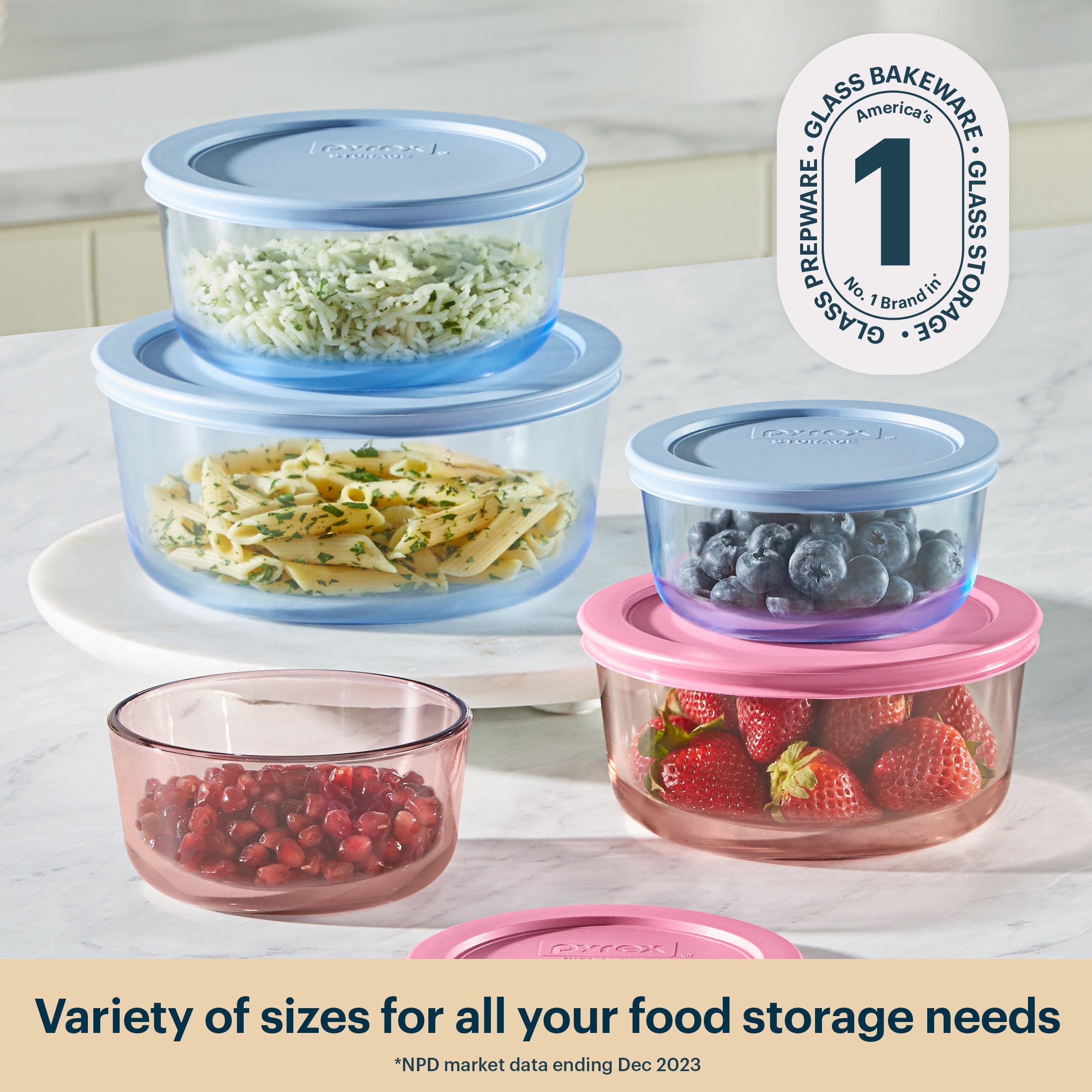 Pyrex® Simply Store® Tinted Glass Round Storage Containers, 10-pc Set, Mixed Colors