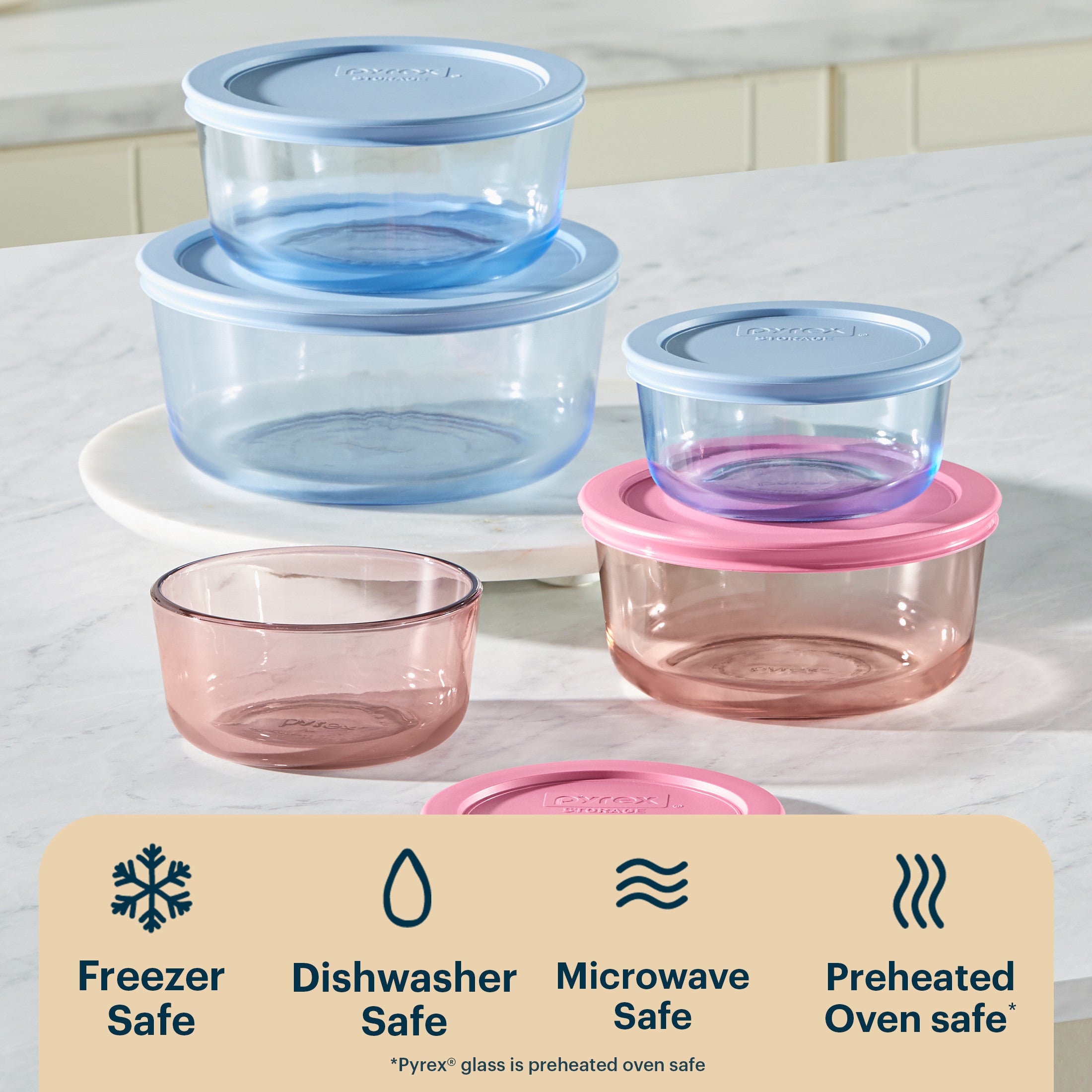 Pyrex® Simply Store® Tinted Glass Round Storage Containers, 10-pc Set, Mixed Colors