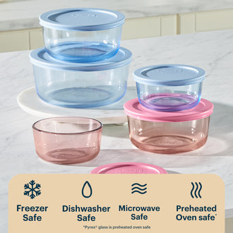 Pyrex® Simply Store® Tinted Glass Round Storage Containers, 10-pc Set, Mixed Colors