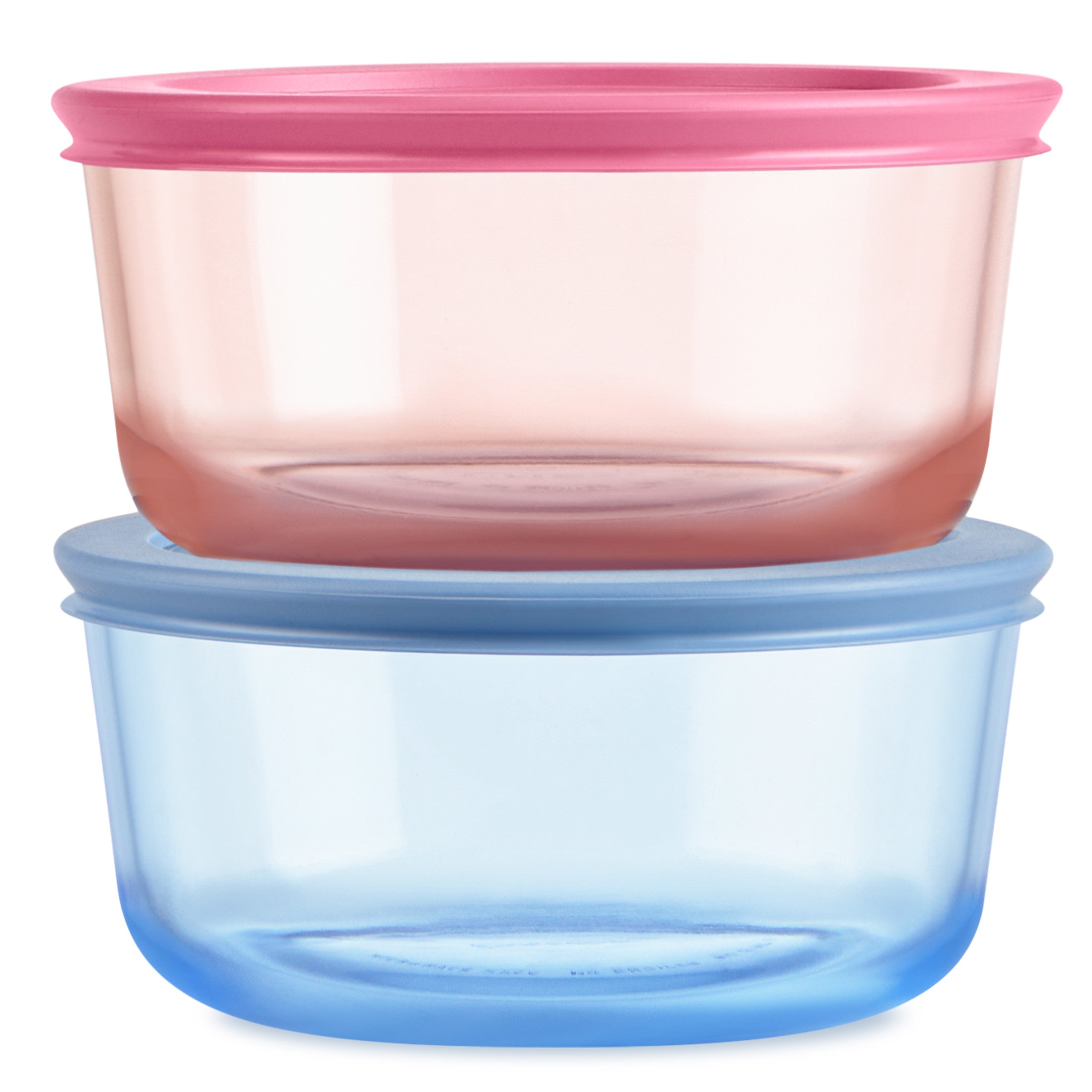 Pyrex® Simply Store® Tinted Glass 4-cup Round Storage Containers, 4-pc Set, Mixed Colors (Pink/Blue)