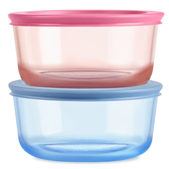 Pyrex® Simply Store® Tinted Glass 4-cup Round Storage Containers, 4-pc Set, Mixed Colors (Pink/Blue)