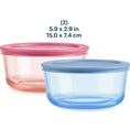 Pyrex® Simply Store® Tinted Glass 4-cup Round Storage Containers, 4-pc Set, Mixed Colors (Pink/Blue)