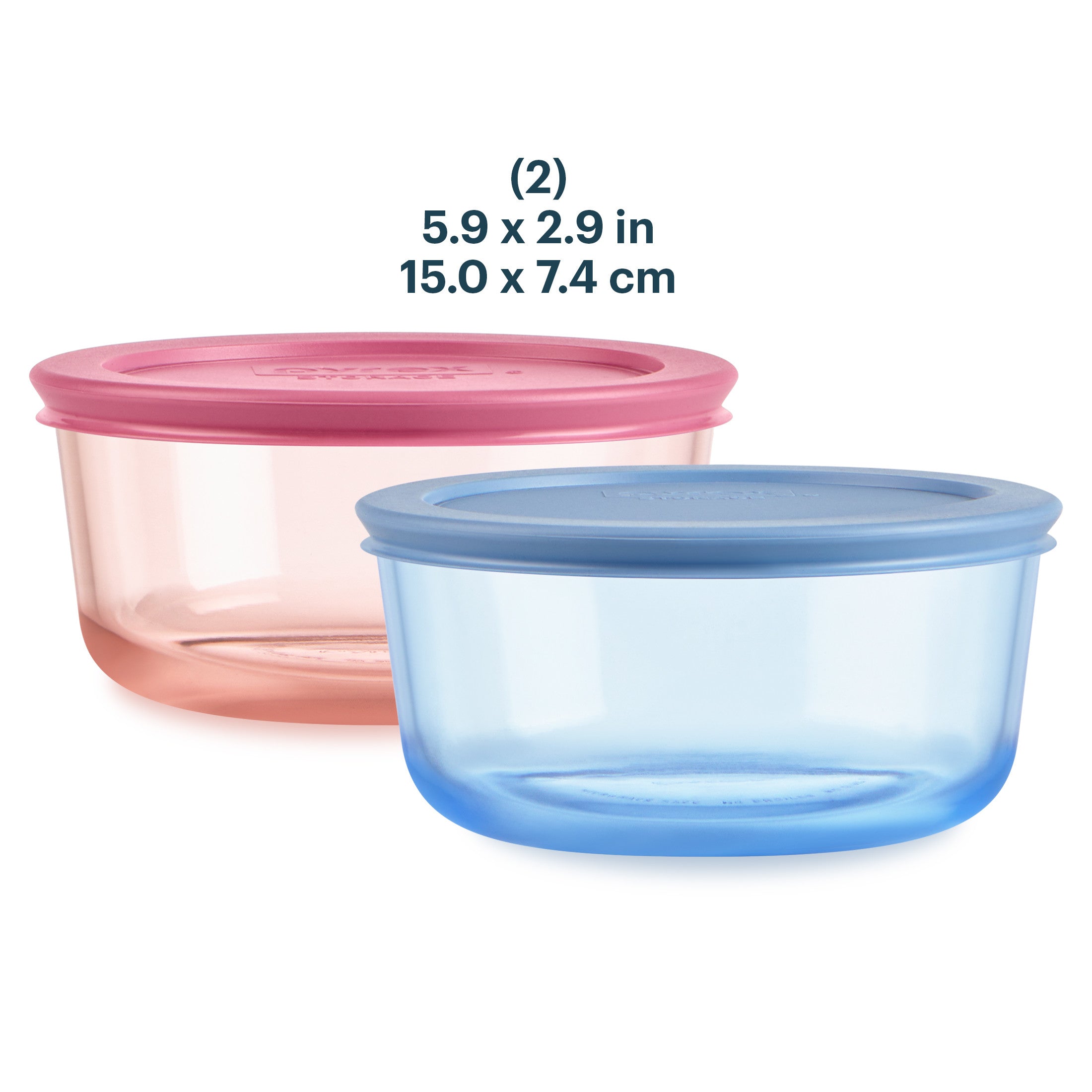 Pyrex® Simply Store® Tinted Glass 4-cup Round Storage Containers, 4-pc Set, Mixed Colors (Pink/Blue)