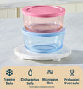 Pyrex® Simply Store® Tinted Glass 4-cup Round Storage Containers, 4-pc Set, Mixed Colors (Pink/Blue)