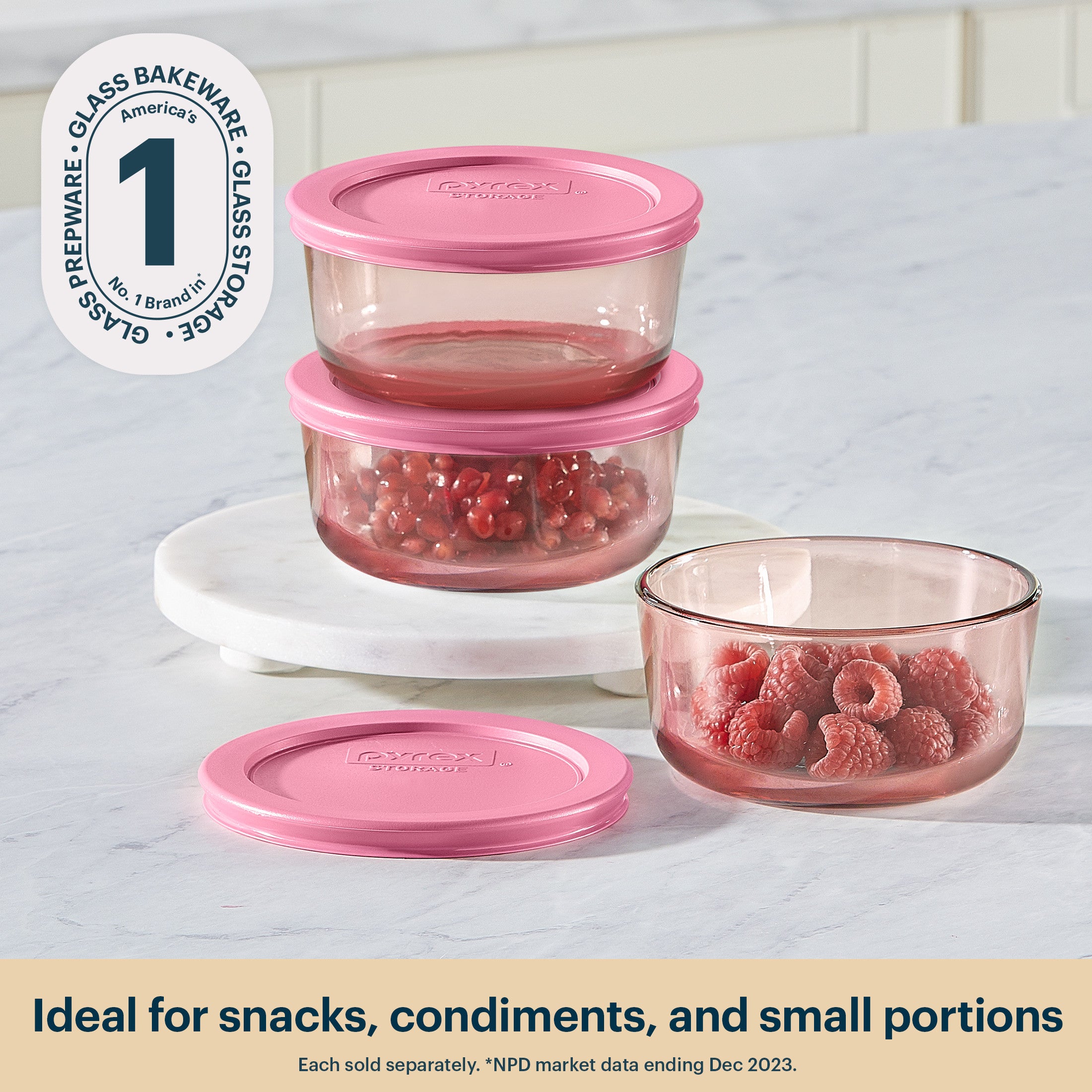 Pyrex® Simply Store® Tinted Glass 2-cup Round Storage Container with Lid, Pink