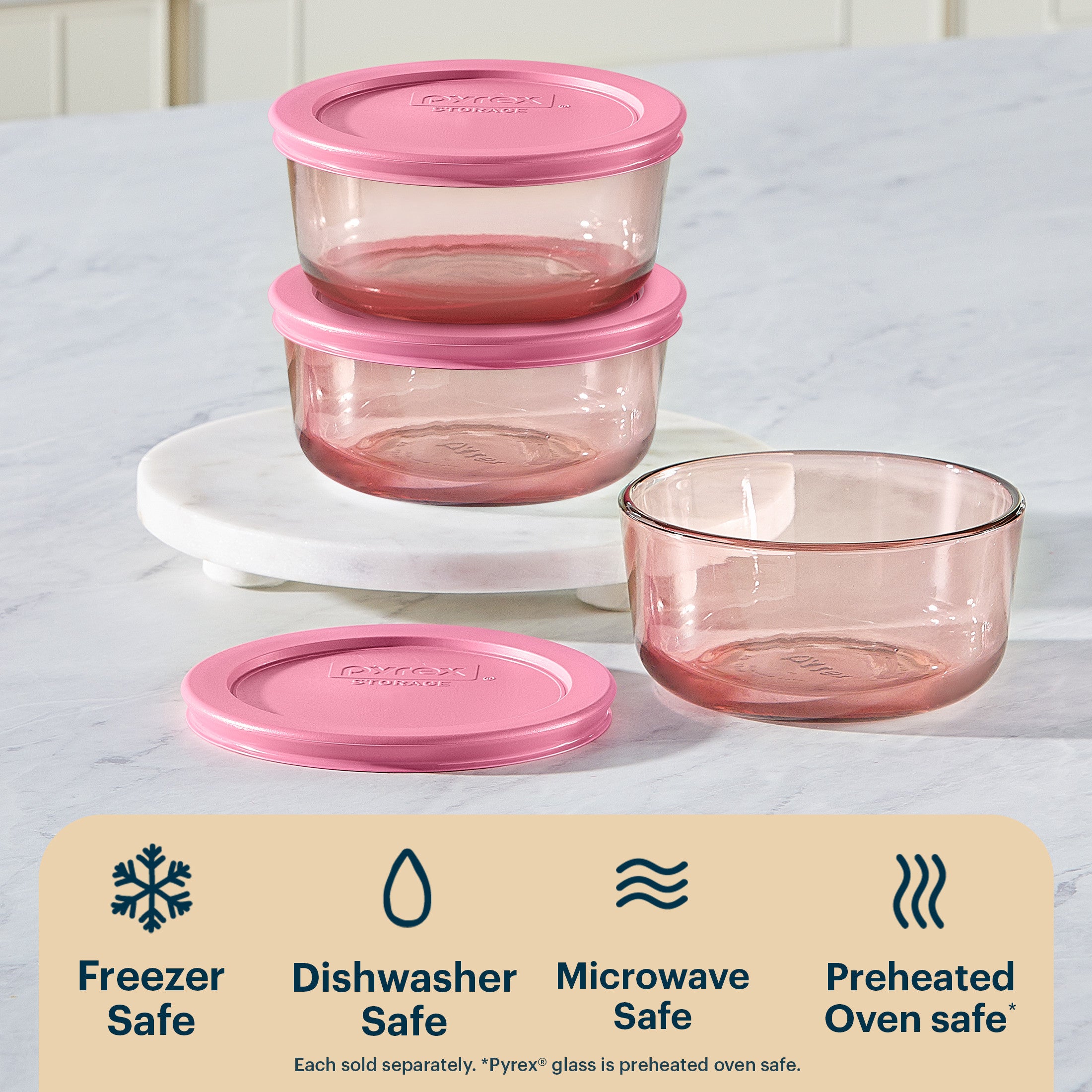 Pyrex® Simply Store® Tinted Glass 2-cup Round Storage Container with Lid, Pink