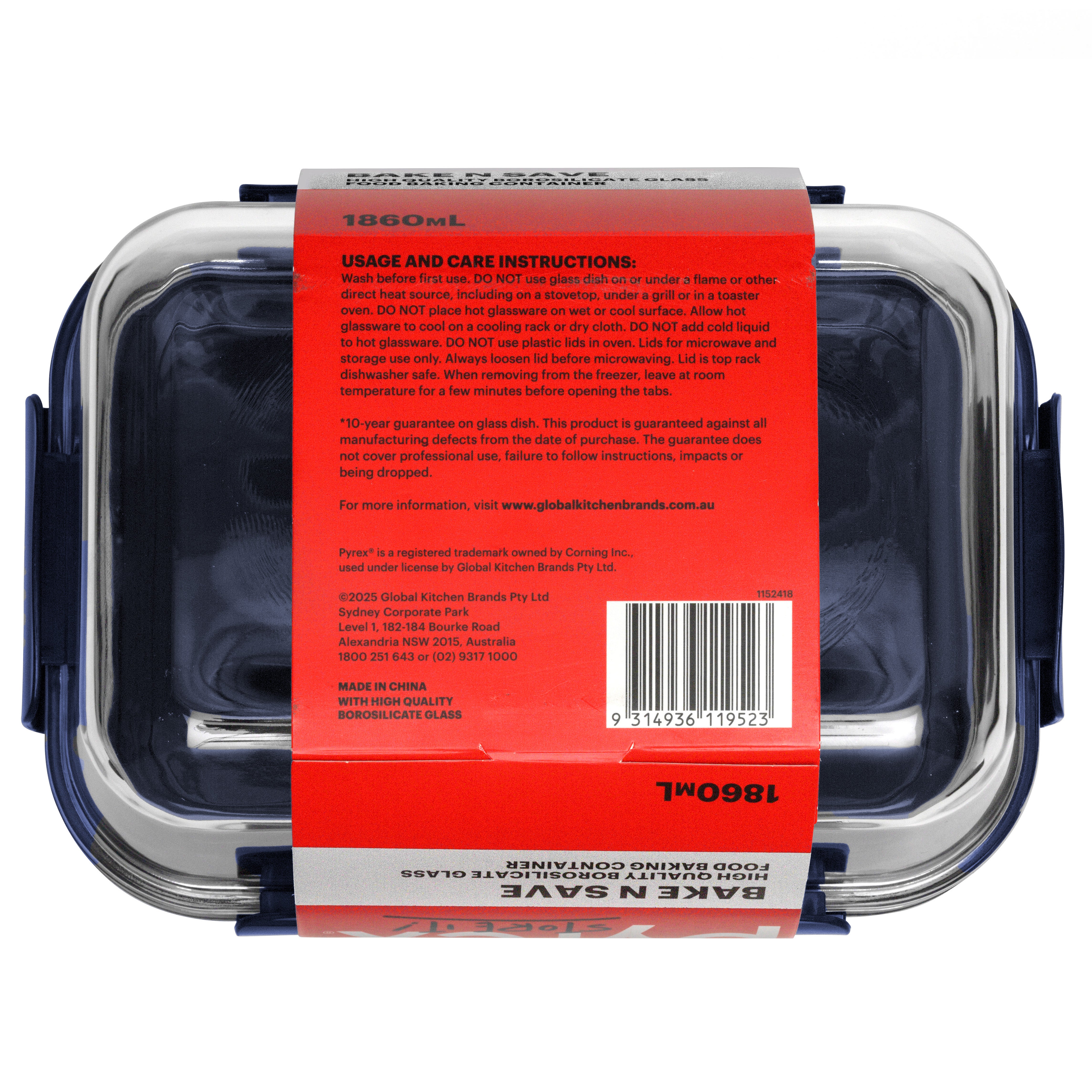 Pyrex Bake N Save Glass Food Baking Container 1.86L