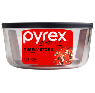 Pyrex® Simply Store Storage 7 Cup/1.65L Round w/Navy Plastic Lid