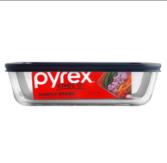 Pyrex® Simply Store Storage 6 Cup/1.4L Rectangle w/Navy Plastic Lid