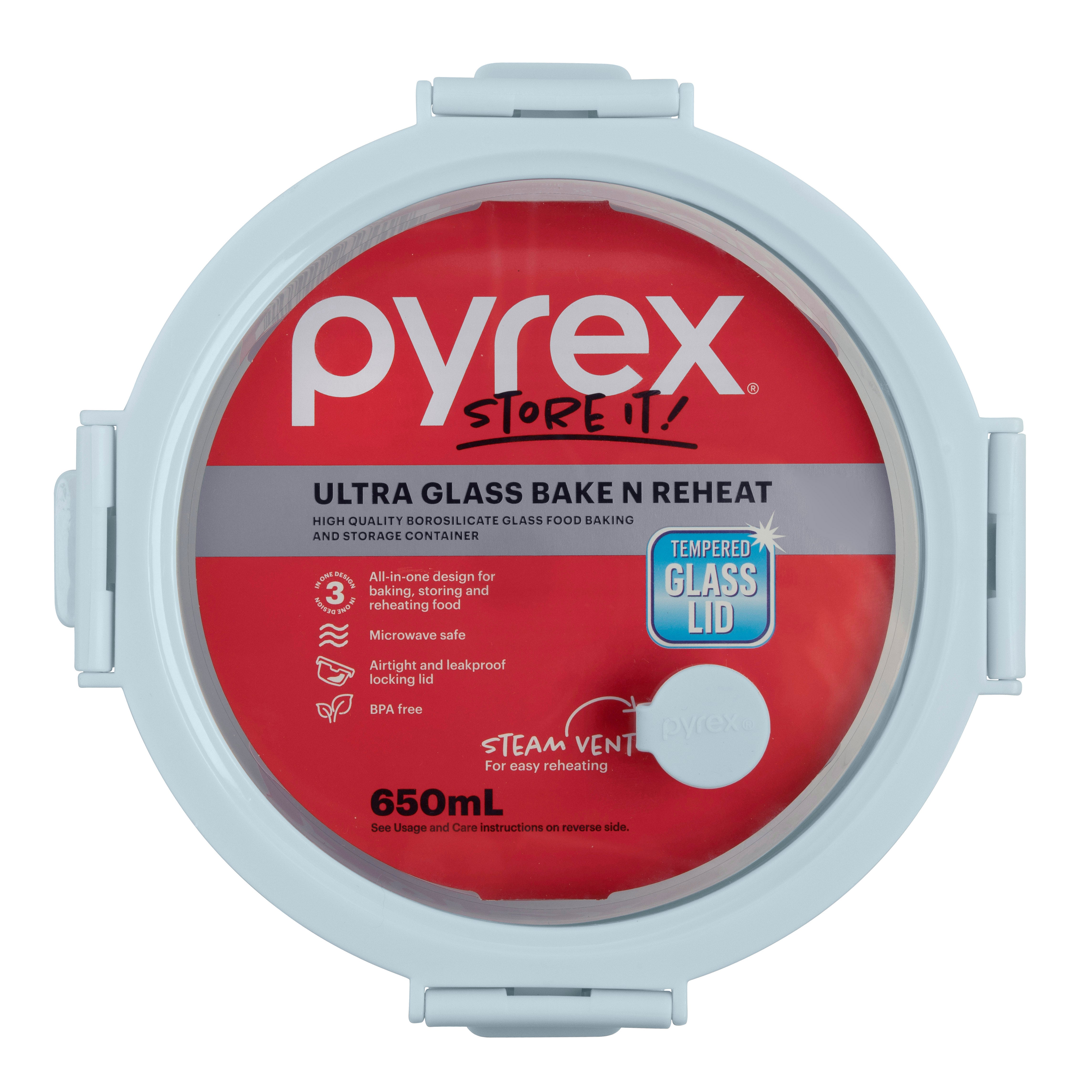 Pyrex® Ultra Glass Bake N Reheat Round Storage 650mL