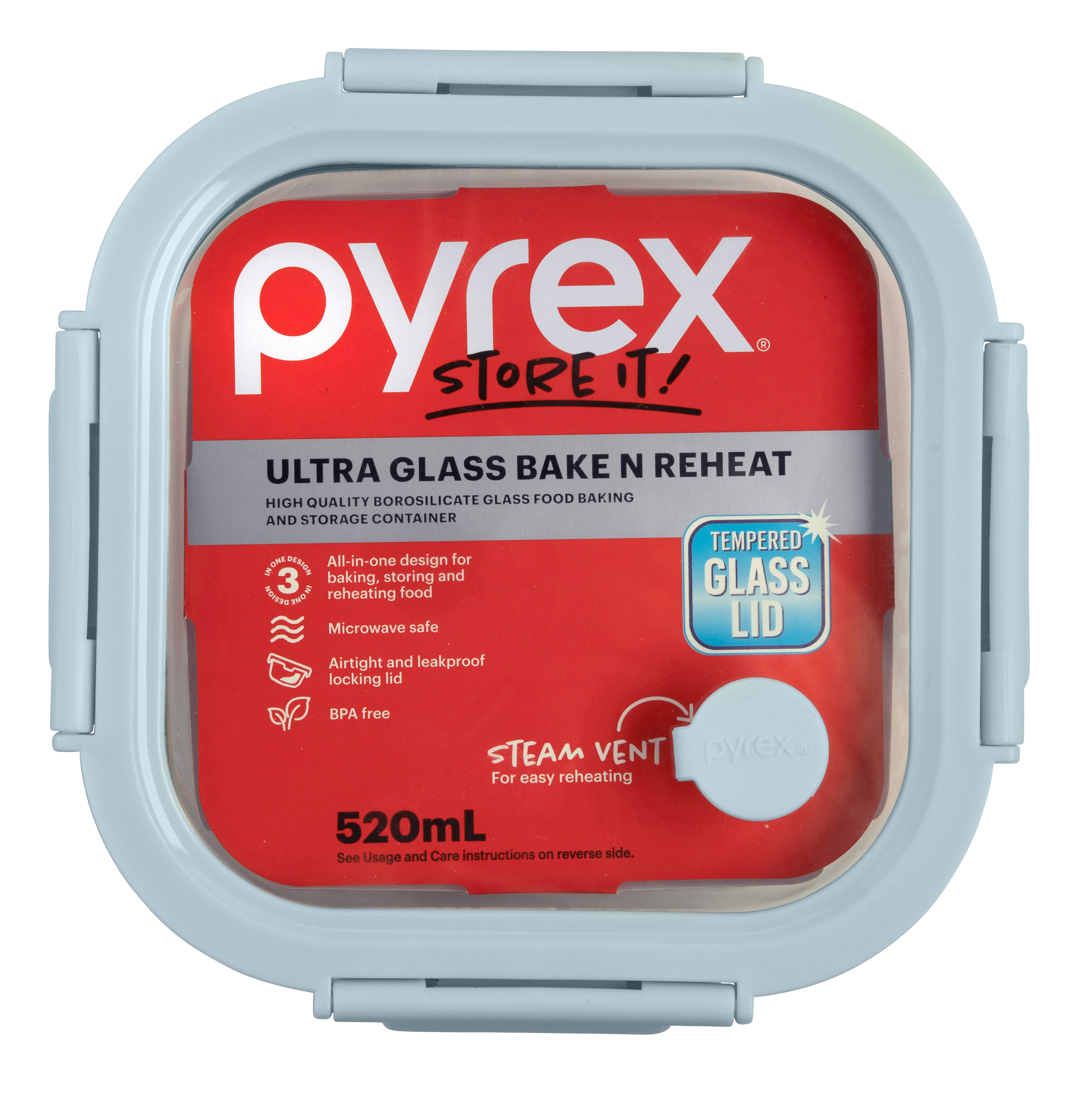Pyrex® Ultra Glass Bake N Reheat Square Storage 520mL