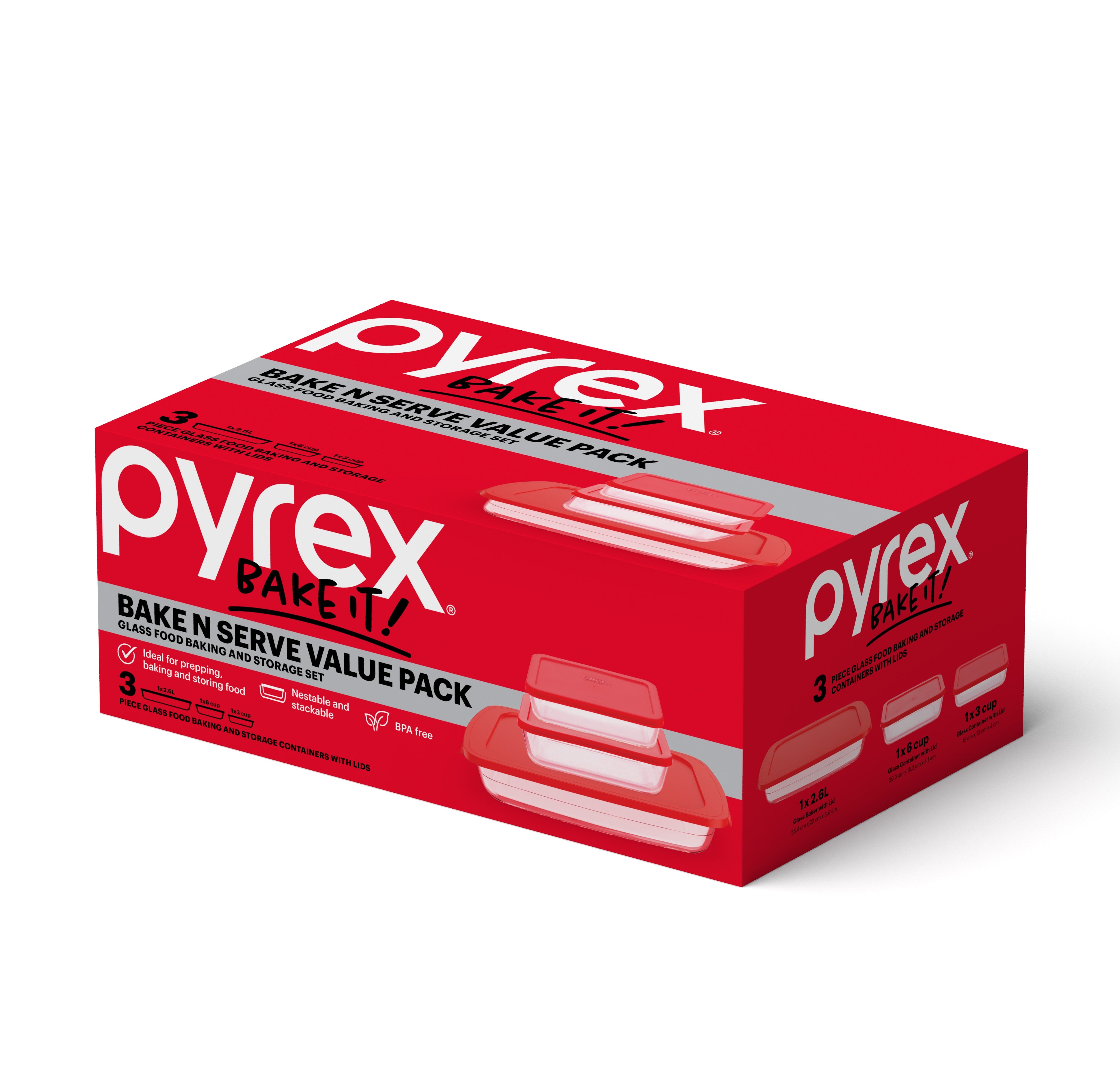 Pyrex® Bake N Serve 3 Piece Set w/Red Lids