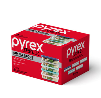 Pyrex® Simply Store Storage 5 Piece Rectangle Set w/Coloured Lids