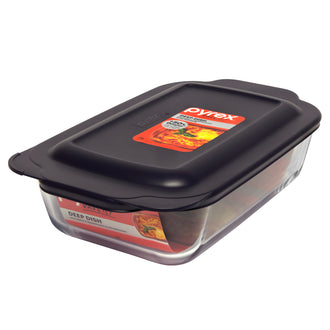 Pyrex® Deep Dish Rectangle Baker w/Navy Blue Lid 3L