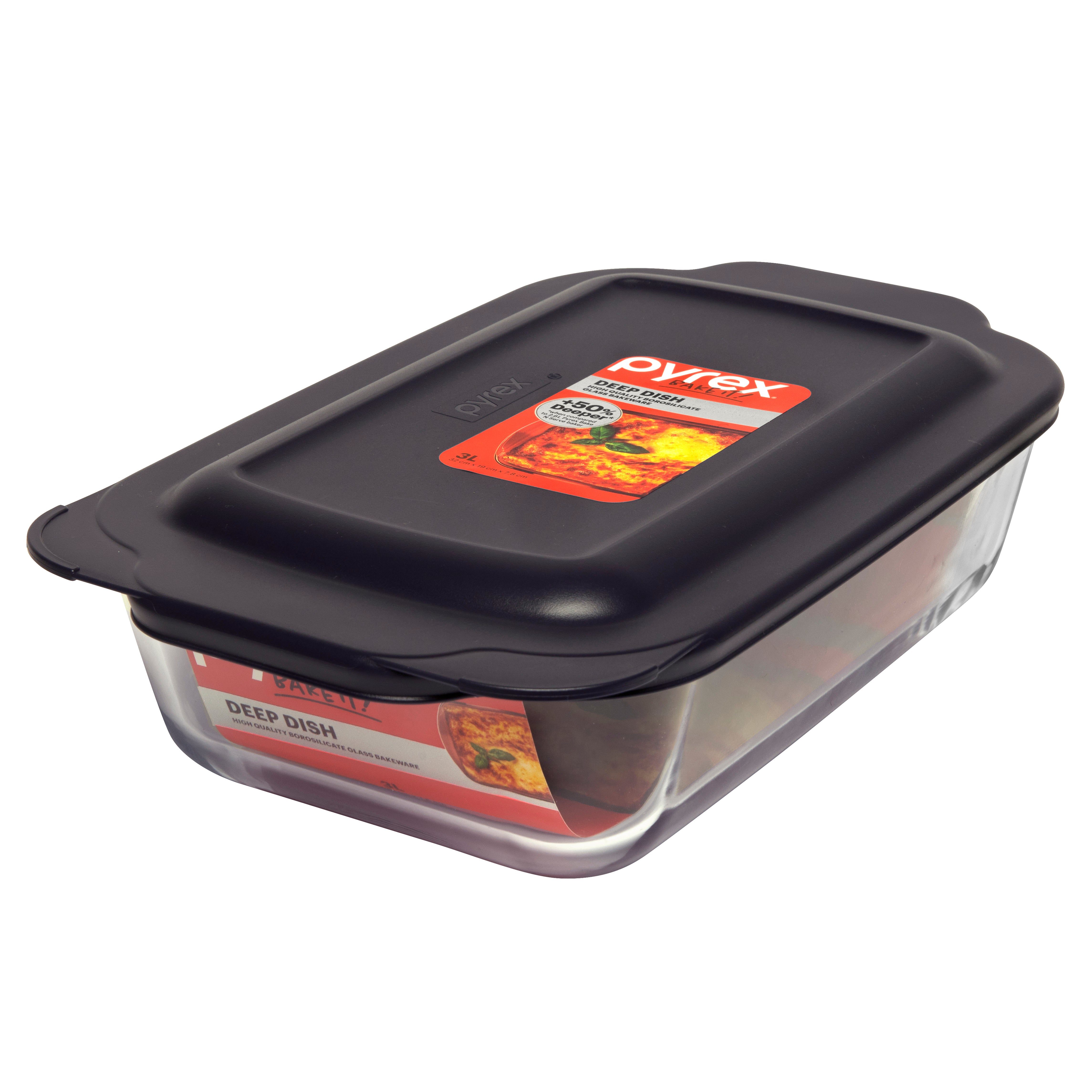 Pyrex® Deep Dish Rectangle Baker w/Navy Blue Lid 3L
