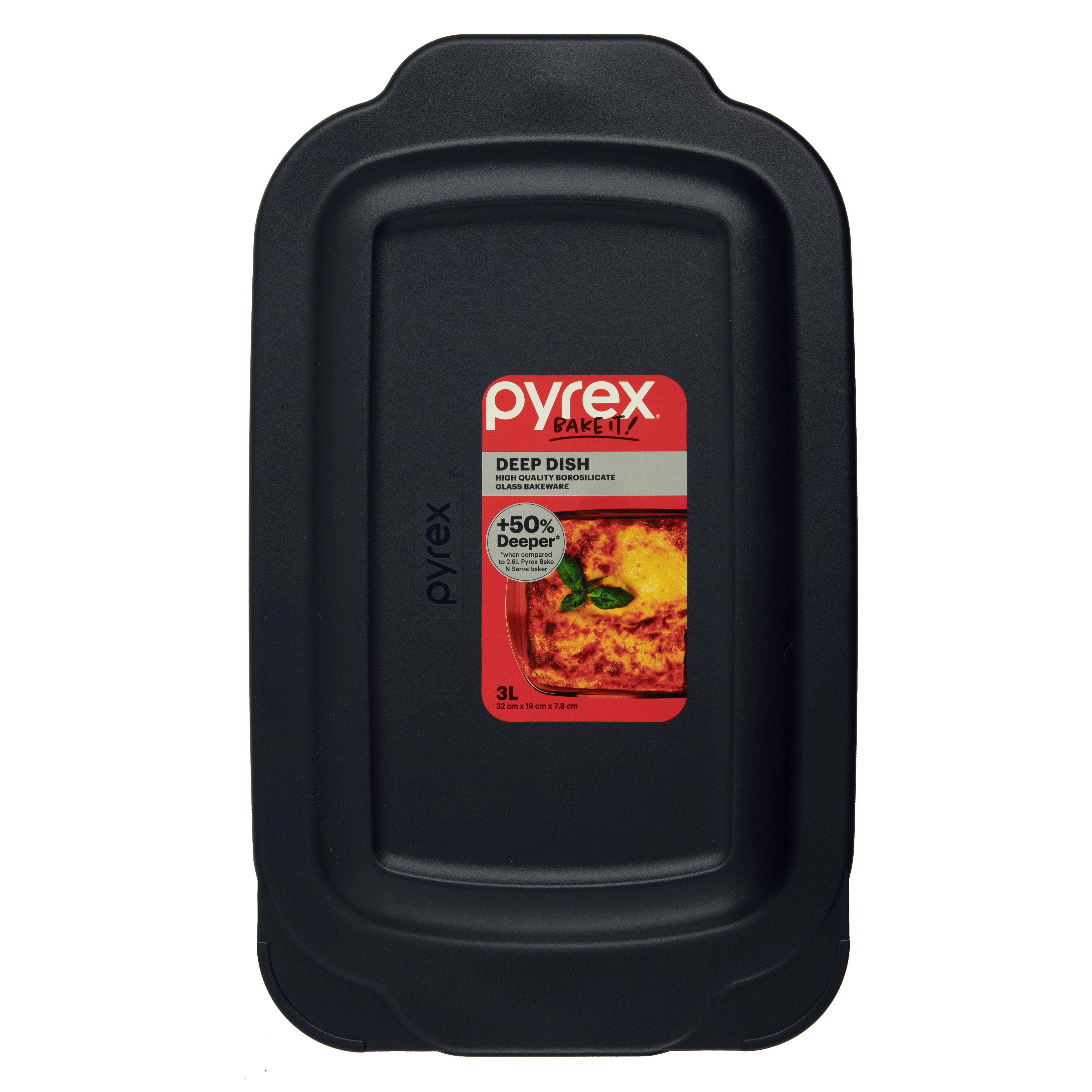 Pyrex® Deep Dish Rectangle Baker w/Navy Blue Lid 3L