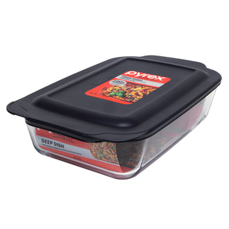 Pyrex® Deep Dish Rectangle Baker w/Navy Blue Lid 4.7L