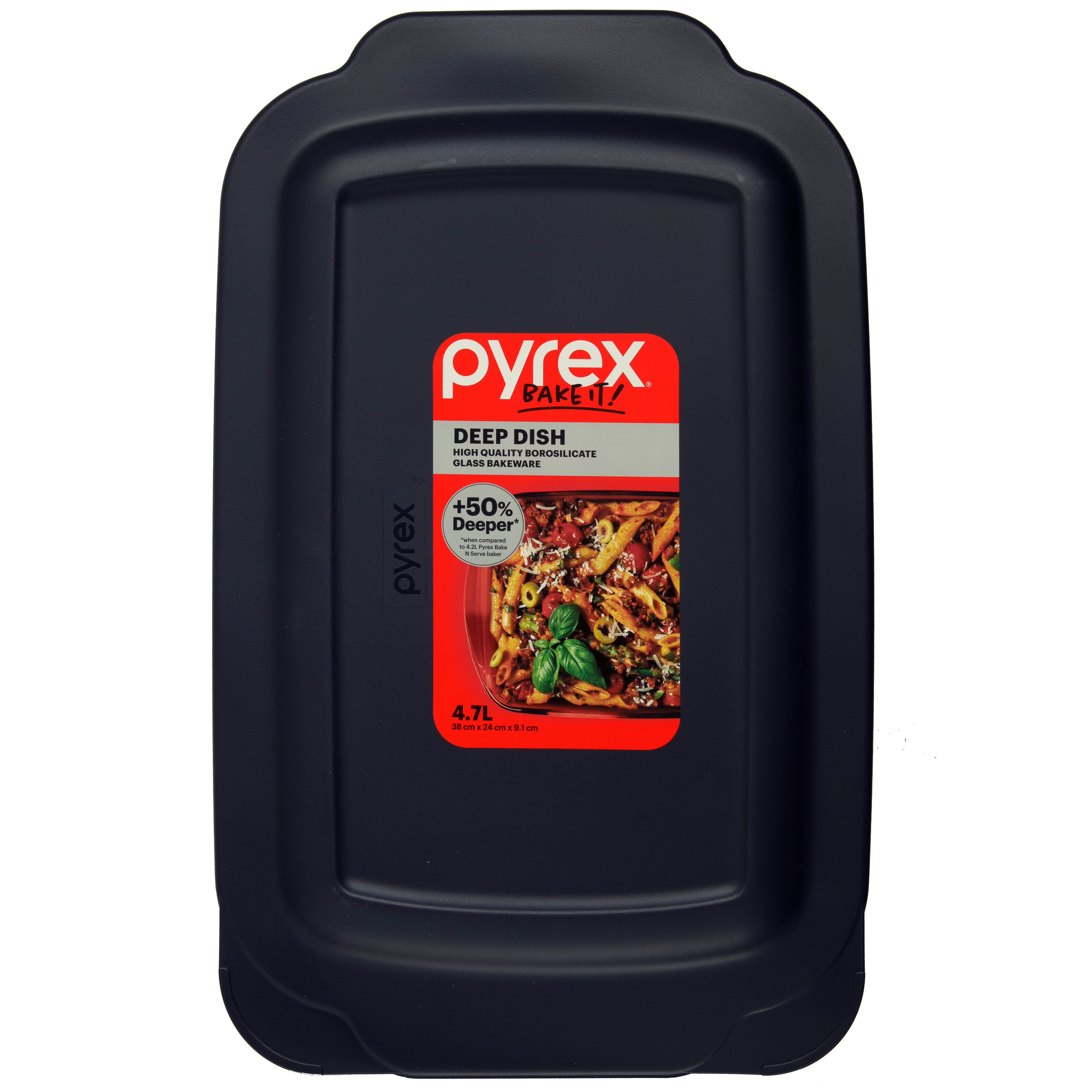 Pyrex® Deep Dish Rectangle Baker w/Navy Blue Lid 4.7L