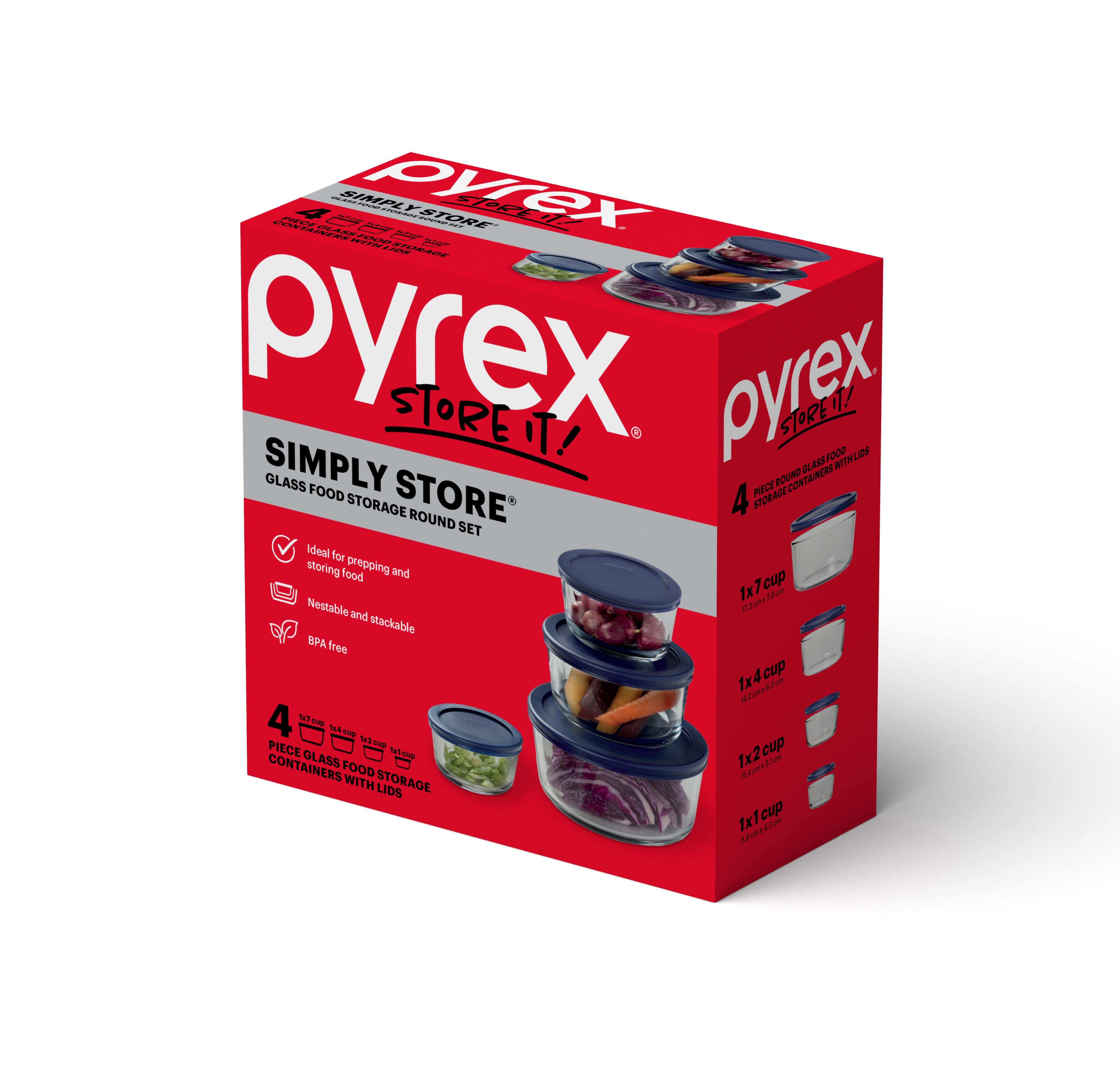 Pyrex® Simply Store Storage 4 Piece Round Set w/Navy Lids