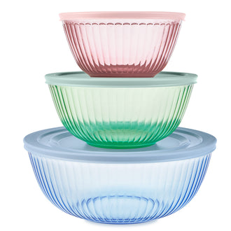 Pyrex® Colours Storage Sculptured 6 Piece Bowl Set (Blue/Green/Pink)