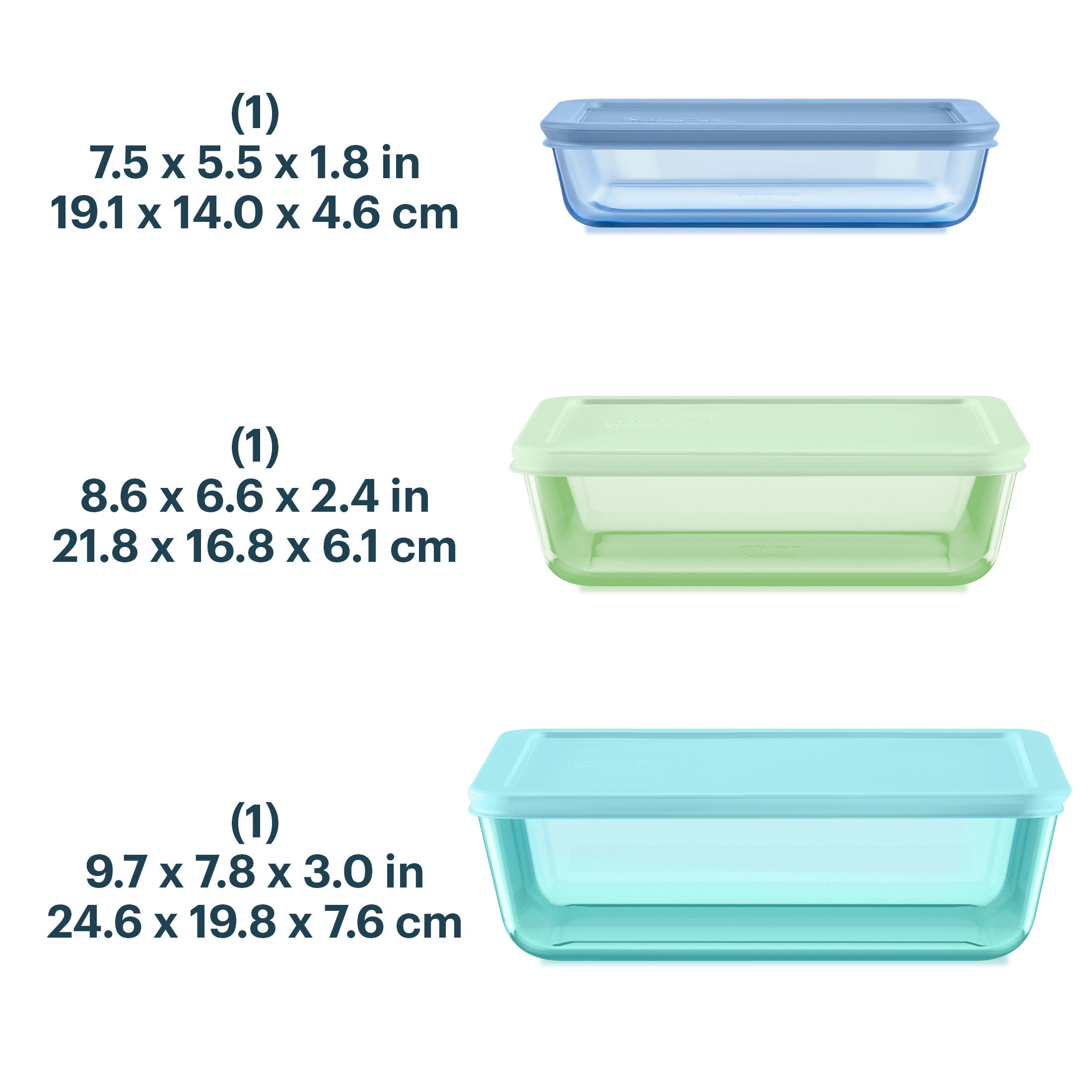 Pyrex® Simply Store® Tinted Glass Rectangle Storage Containers, 6-pc Set, Mixed Colors