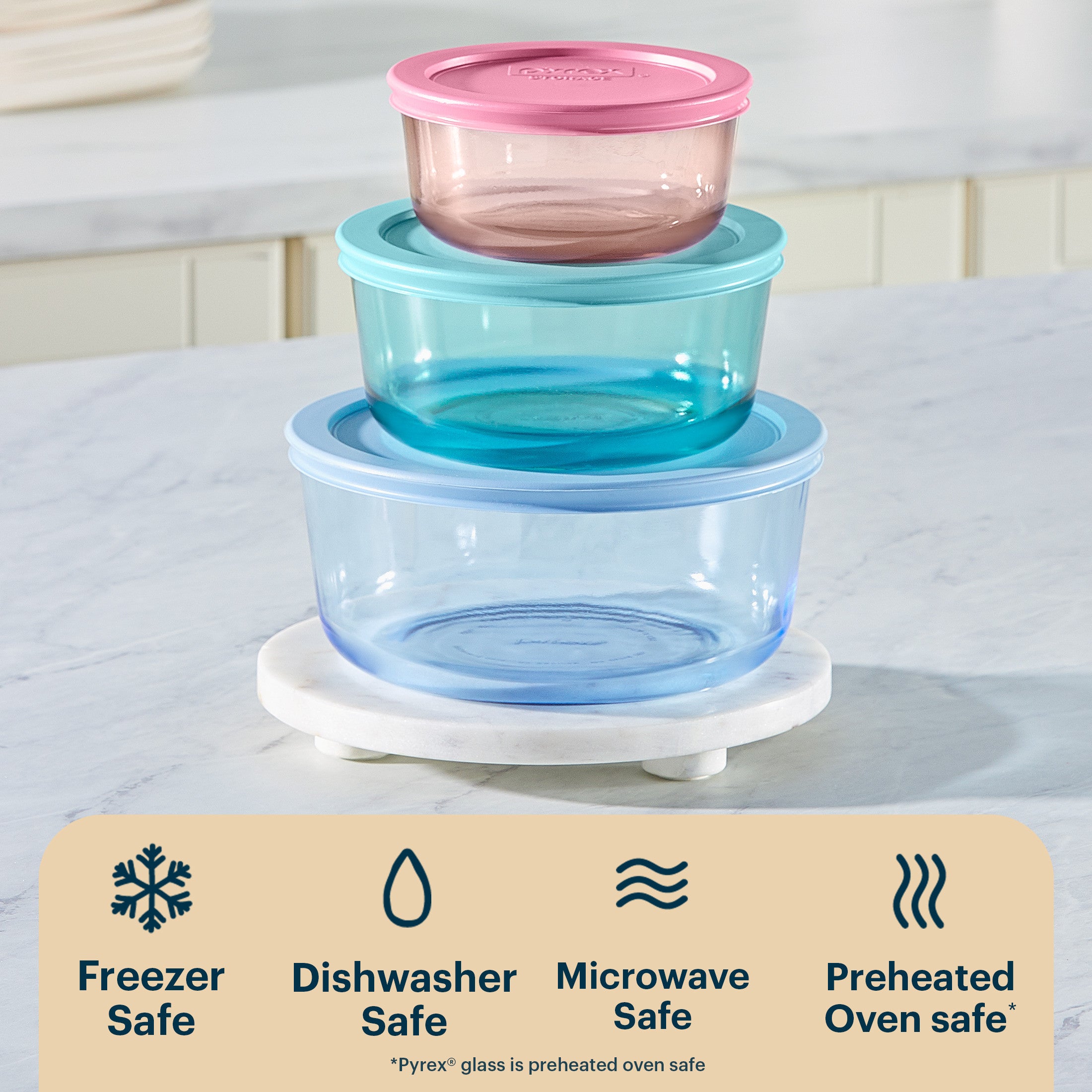 Pyrex® Simply Store® Tinted Glass 6pc 2c/4c/7c Rnd Set- Mixed Colors