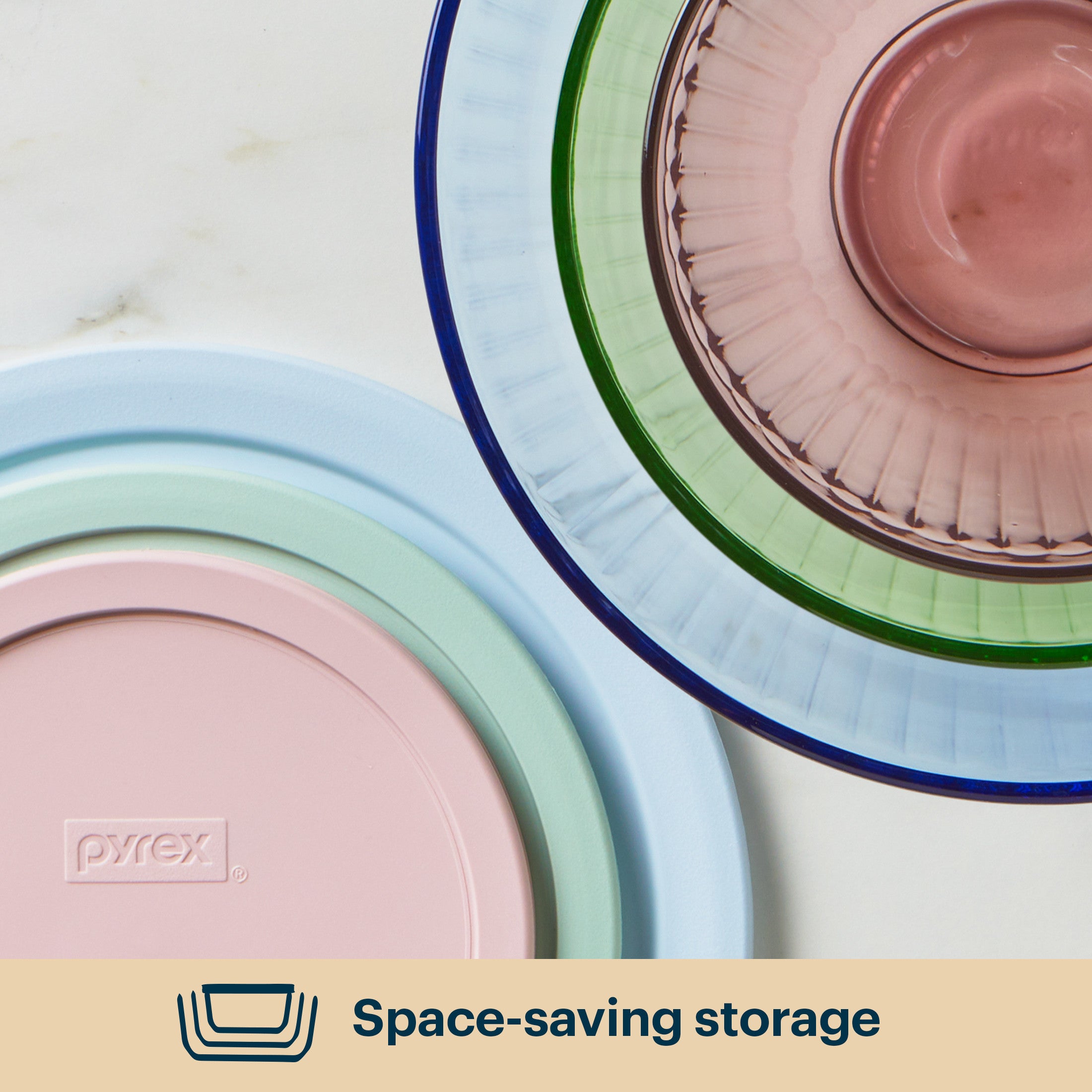 Pyrex® Colours Storage Sculptured 6 Piece Bowl Set (Blue/Green/Pink)