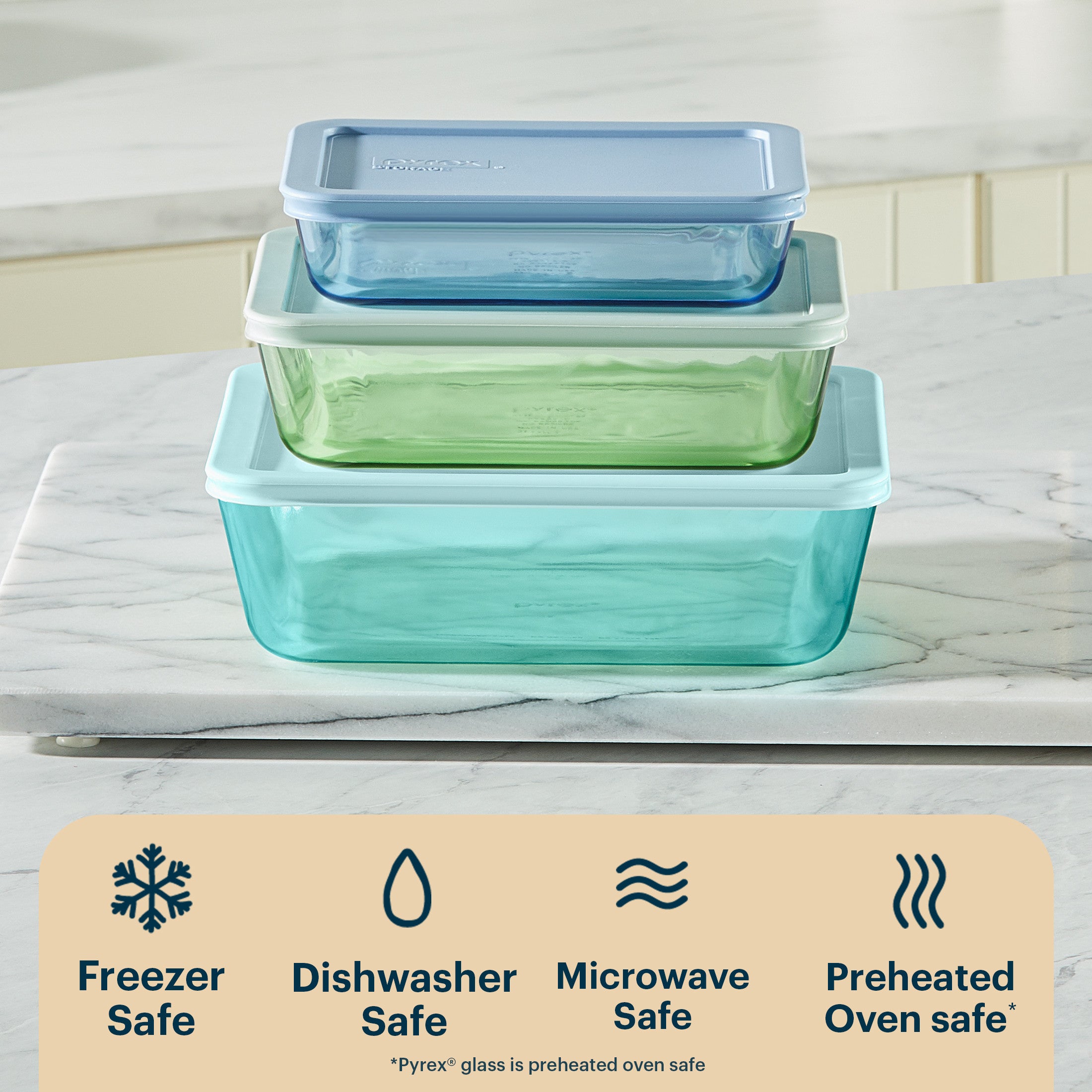 Pyrex® Simply Store® Tinted Glass Rectangle Storage Containers, 6-pc Set, Mixed Colors