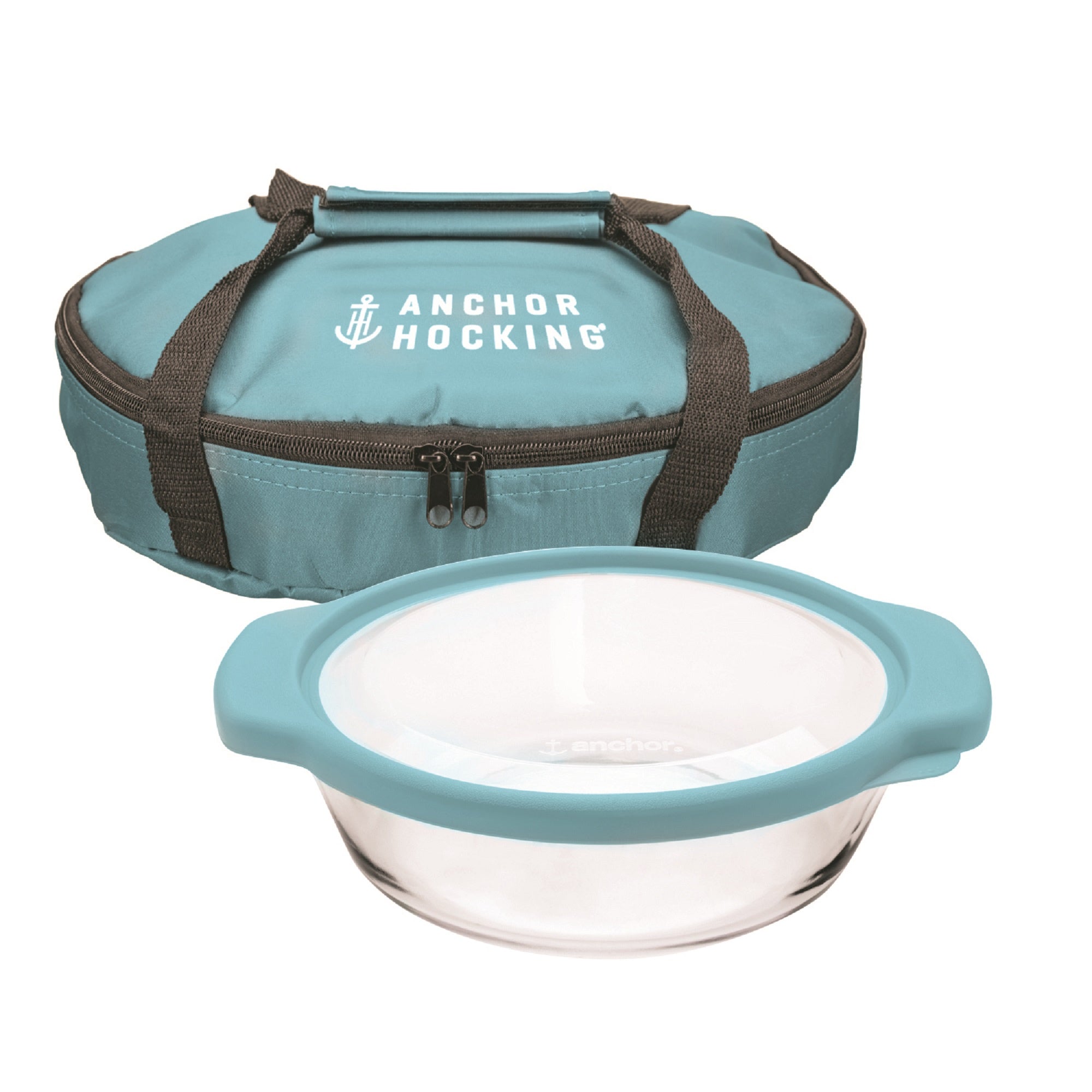 Anchor Hocking® Oven Basics 3 Pc Set-1.9L Casserole w/TrueFit Lid + Tote Bag-Blue