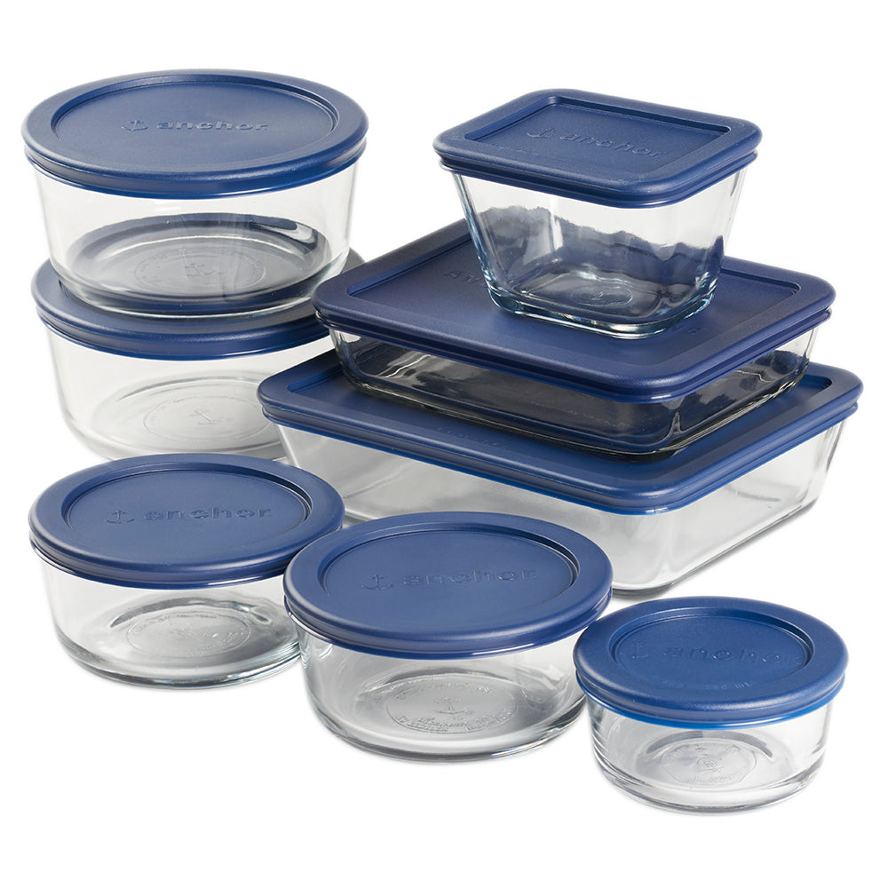 Anchor Hocking® 8pc Mixed FS Set w/Navy Snugfit Lids
