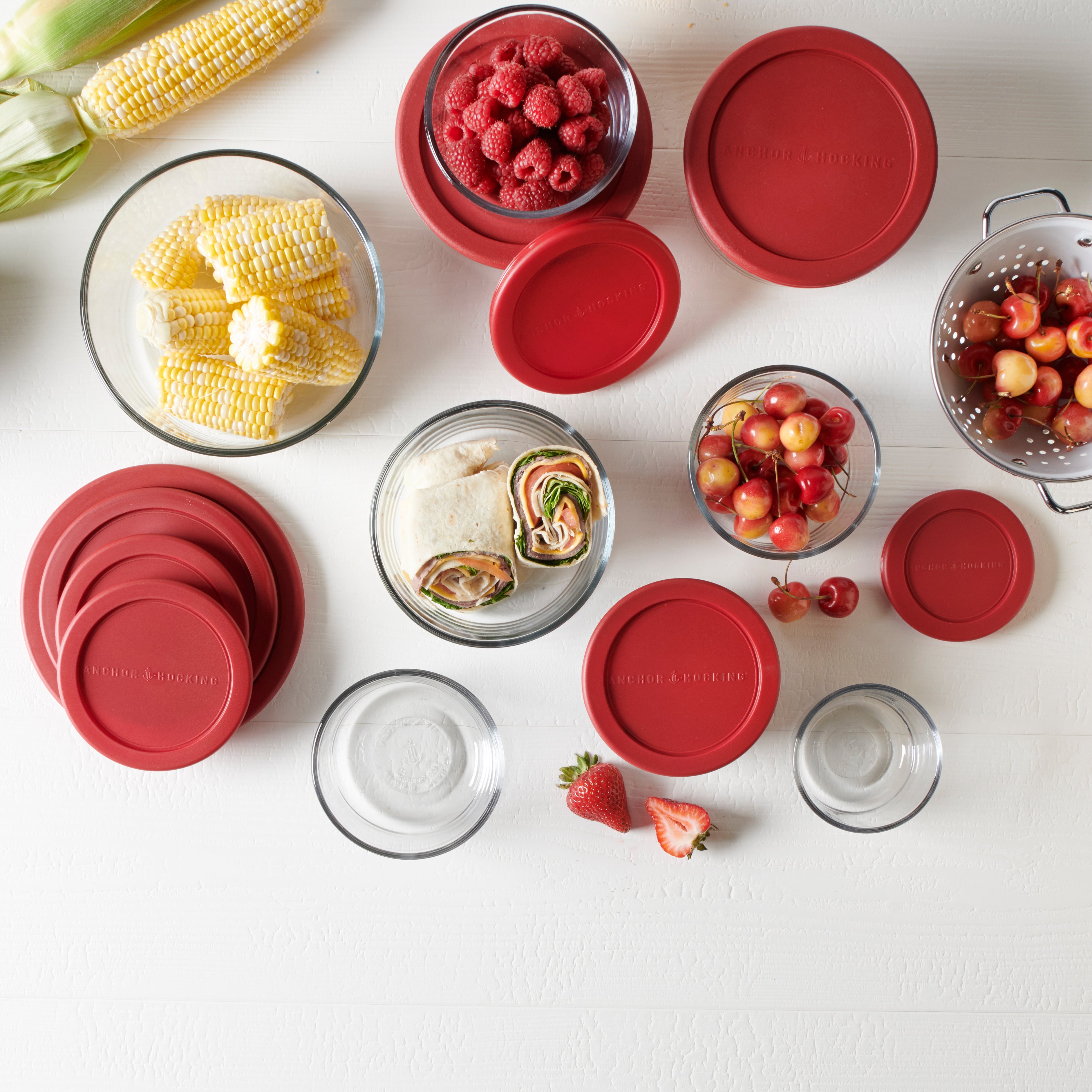 Anchor Hocking® 9pc Round FS Set w/Red Snugfit Lids