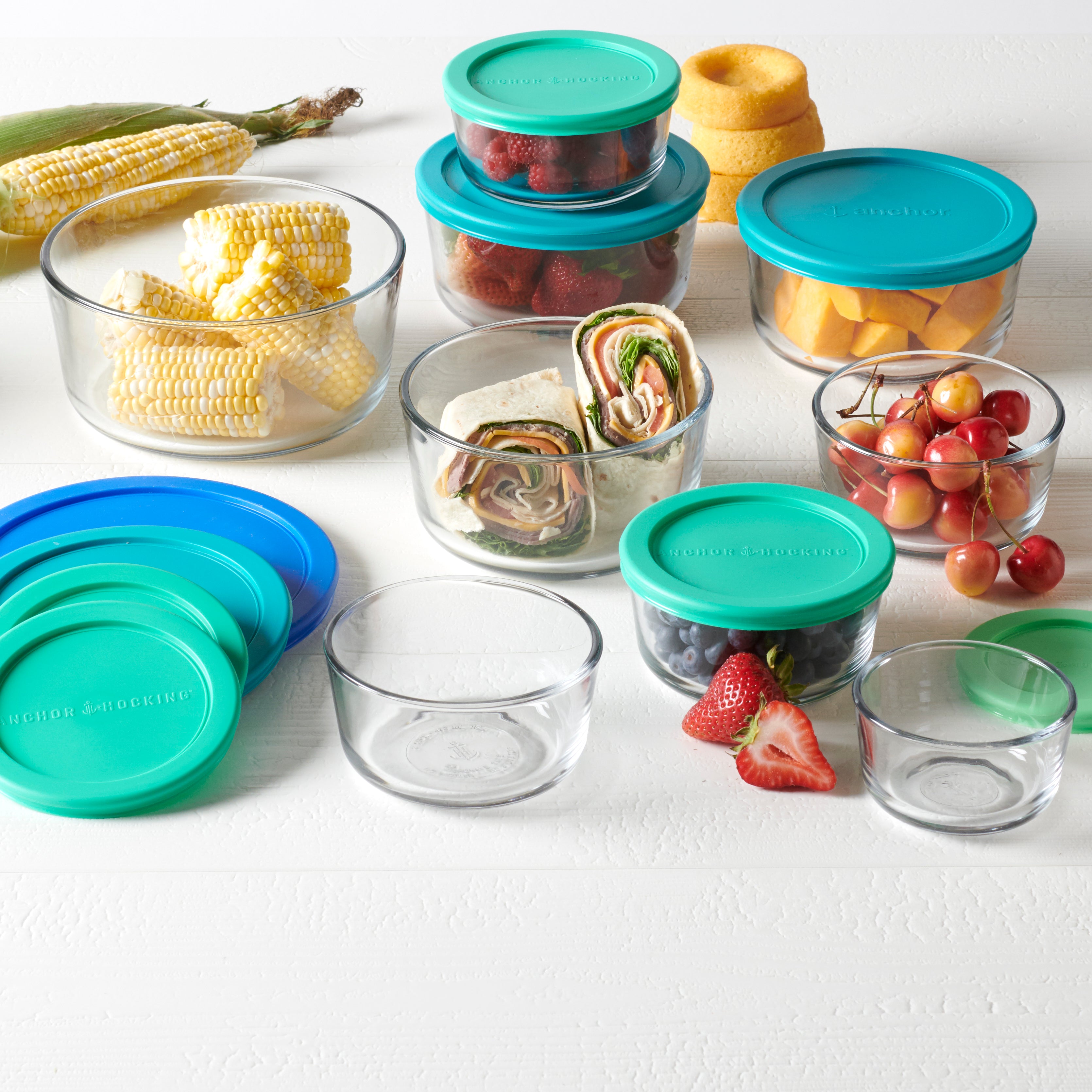 Anchor Hocking® 9pc SnugFit Glass Food Storage Set with Multicoloured Lids