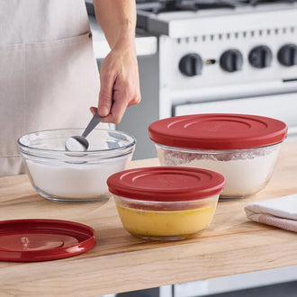 Anchor Hocking® Mixing Bowl 6 Pc Set w/Cherry Lids (0.95L, 1.42L, 2.37L)