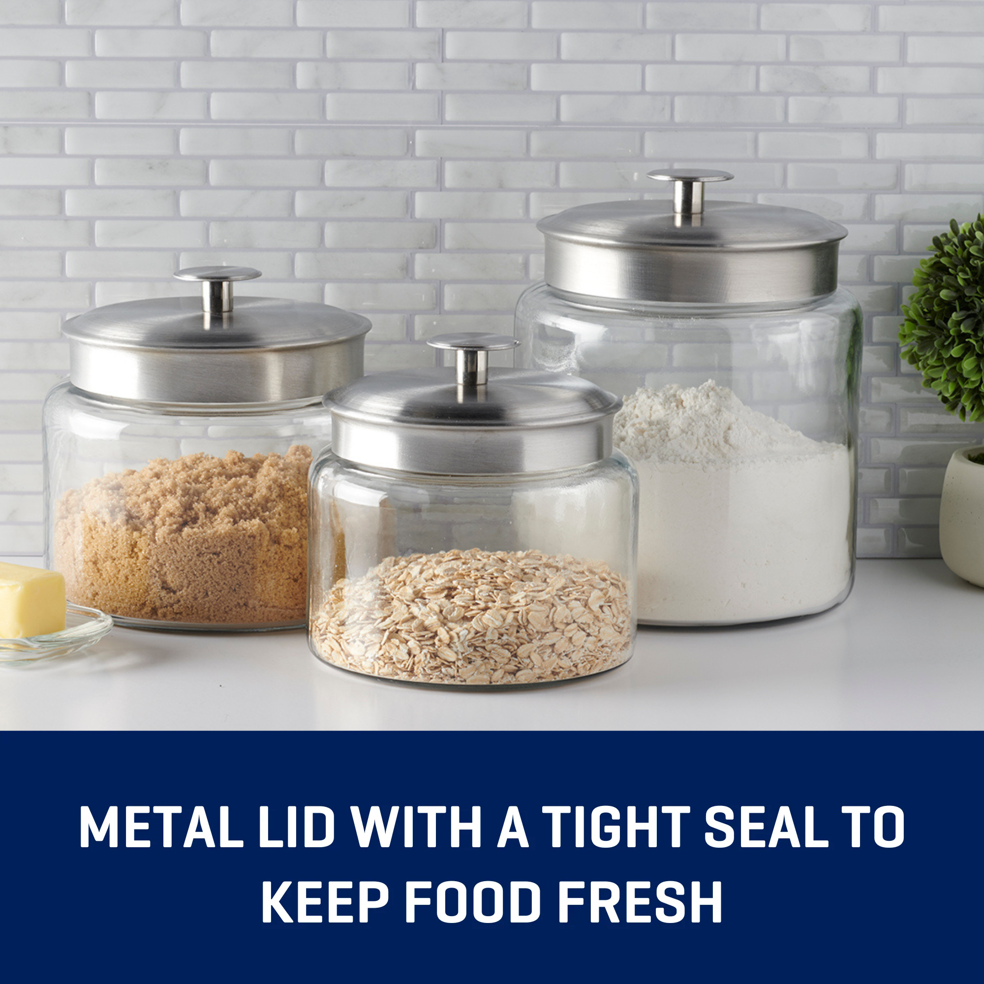 Anchor Hocking® Mini Montana Jar w/Brushed Alum. Metal Cover 1.9L