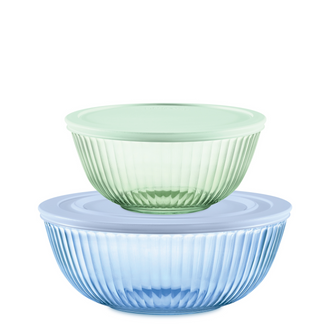 Pyrex® Colours Storage Sculptured Bowl 4 Piece Set (Green/Blue)