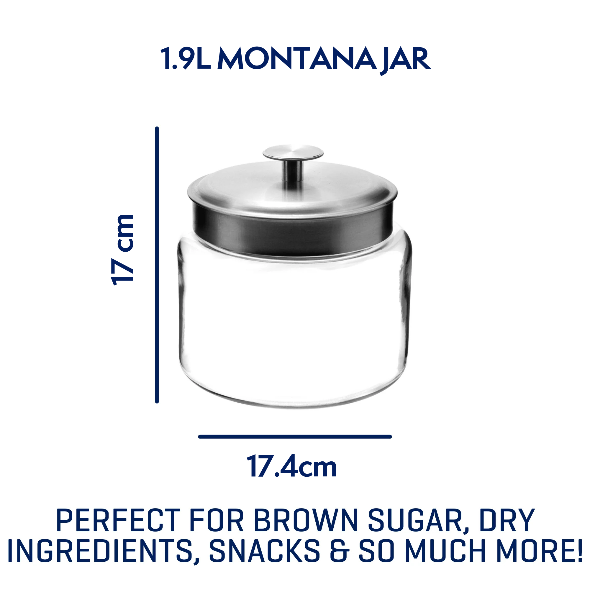 Anchor Hocking® Mini Montana Jar w/Brushed Alum. Metal Cover 1.9L